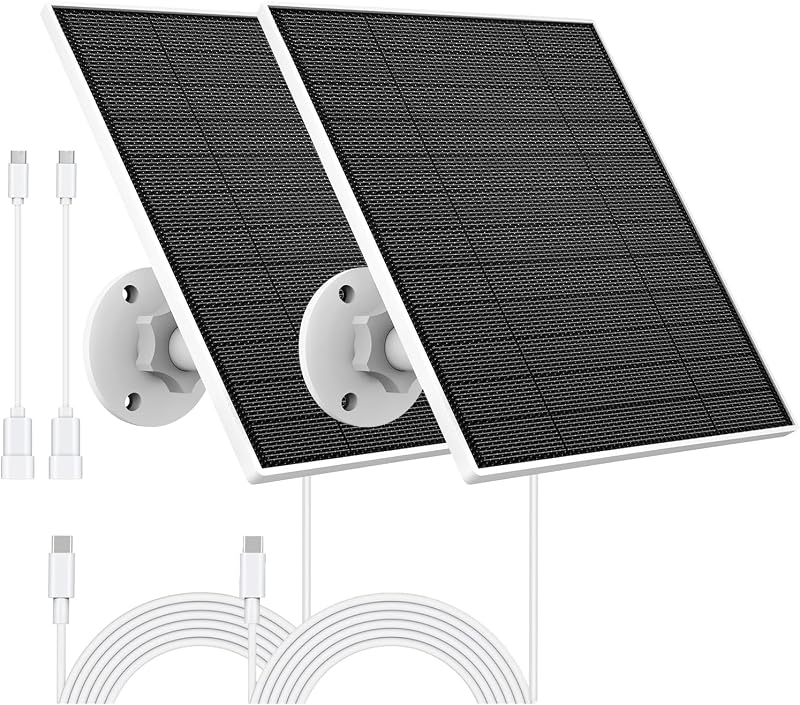 Solar Panel for Eufy Outdoor Camera, 5W Solar Panel Charger Compatible with Eufycam, Continuous Power Supply, 9.8ft Charging Cable, IP65 Waterproof, Adjustable Wall Mount, 2 Pack