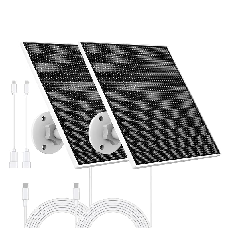Kit com 2 painéis solares de 5 W para câmera Eufy, compatível com Eufycam, cabo de 2,99 m e suporte ajustável 360° YCTechCam Y-L5EF-2
