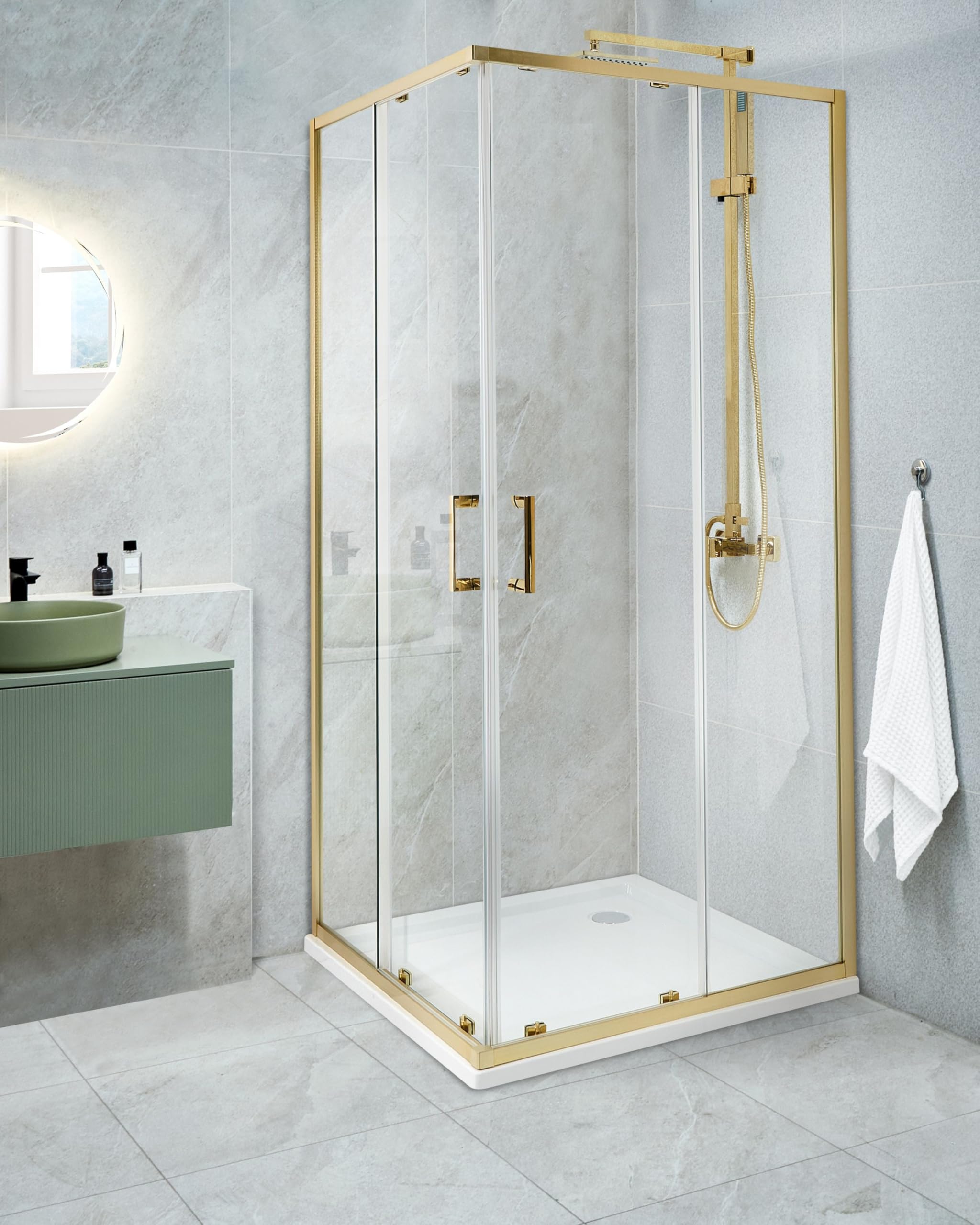 Cabina de ducha vidrio templado puerta doble corredera dorado 80 x 80 x 185 cm Tela