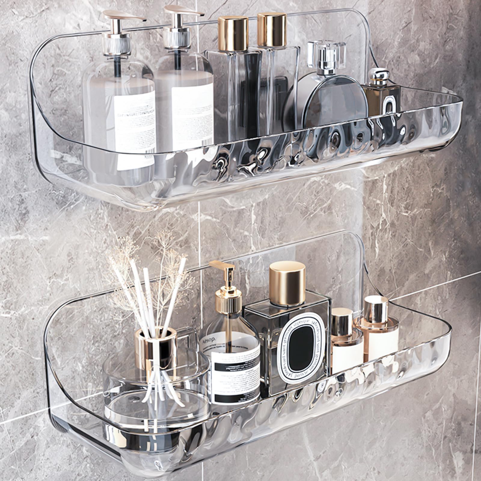 2 PCS Acrylic Shower Shelves,Bathroom Shelves,No Drilling Adhesive ...