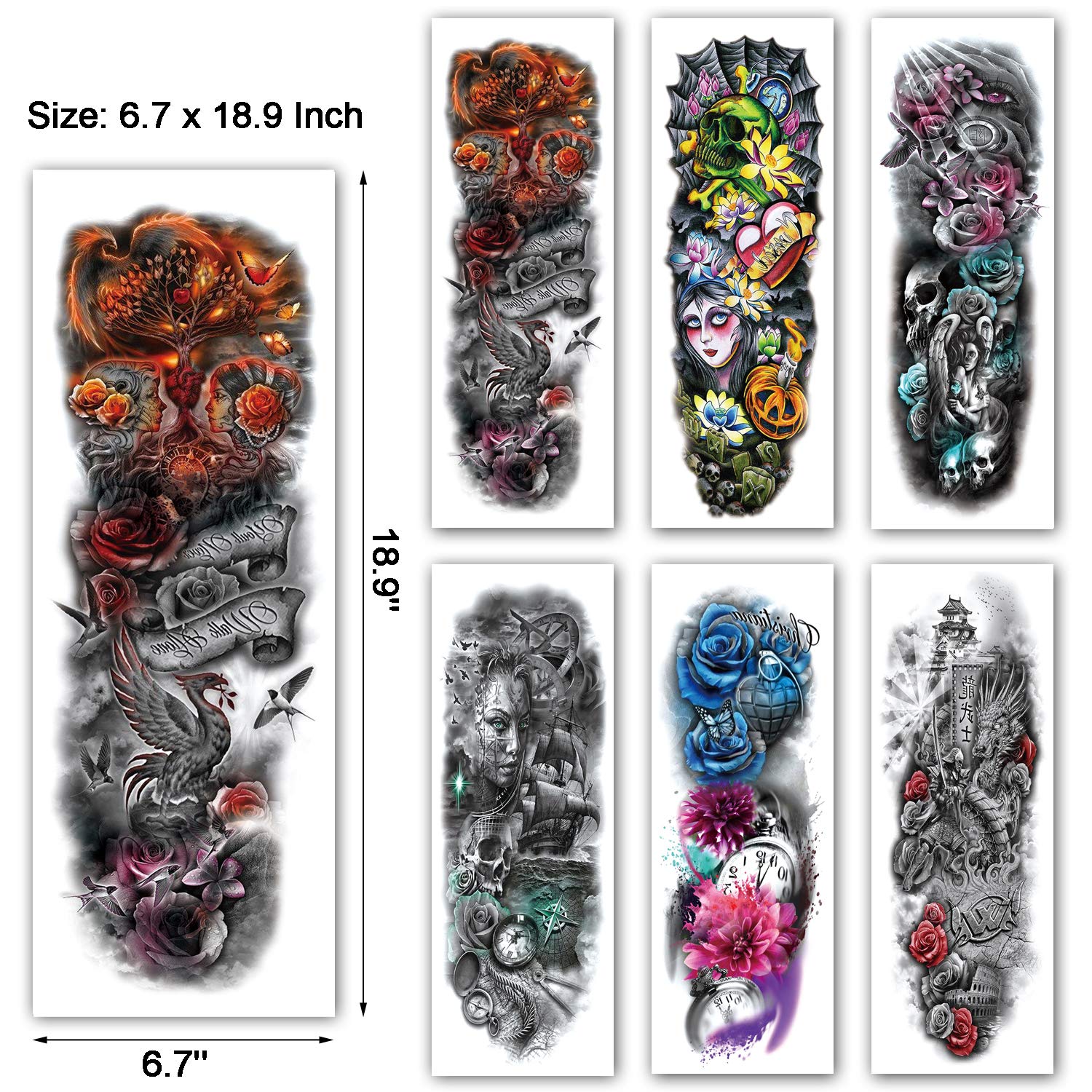 Buy Kotbs 24 Sheets Full Arm Temporary Tattoo, Large Arm Sleeve Tattoo