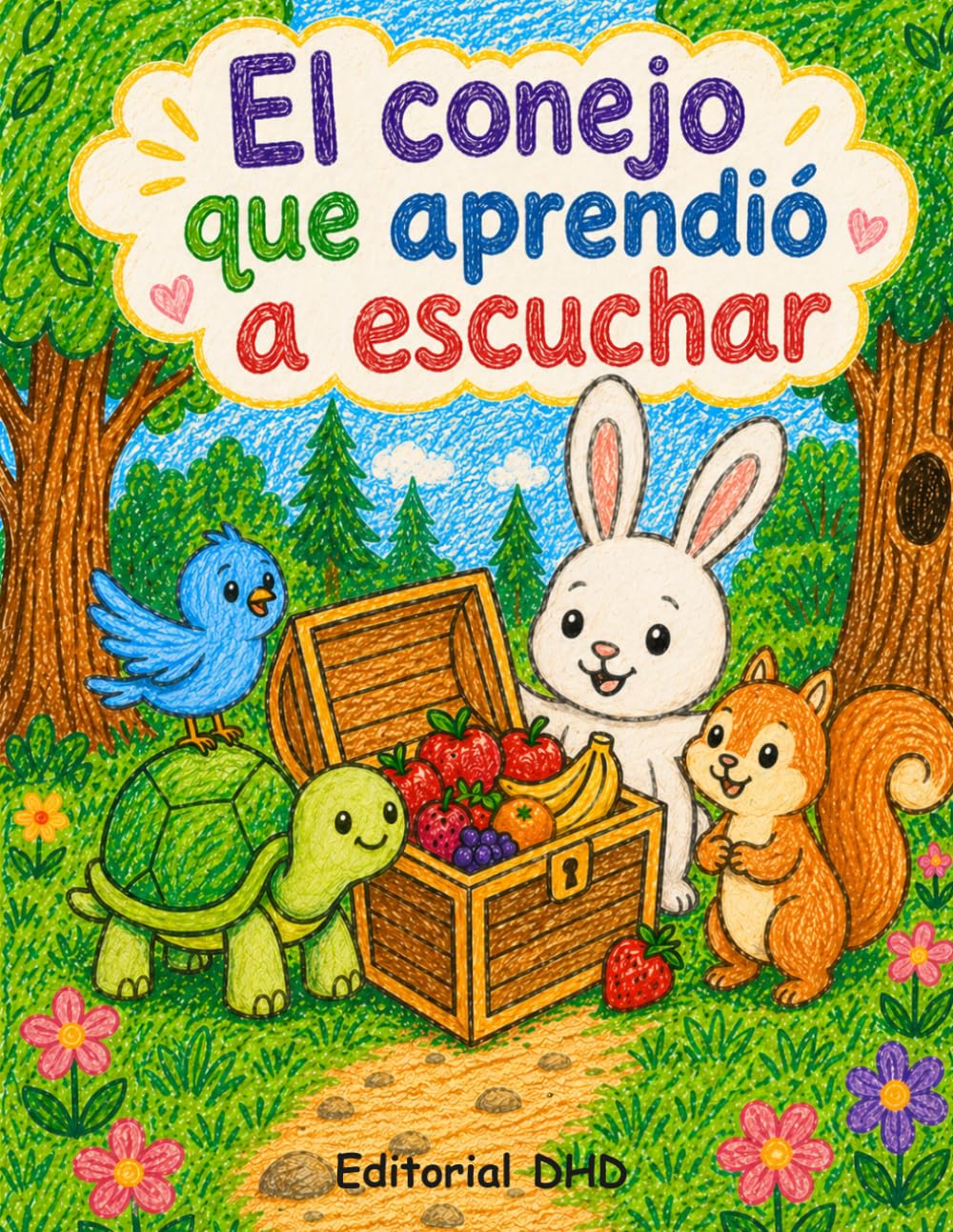 El conejo que aprendió a escuchar (Fábulas para colorear 4-6 años)