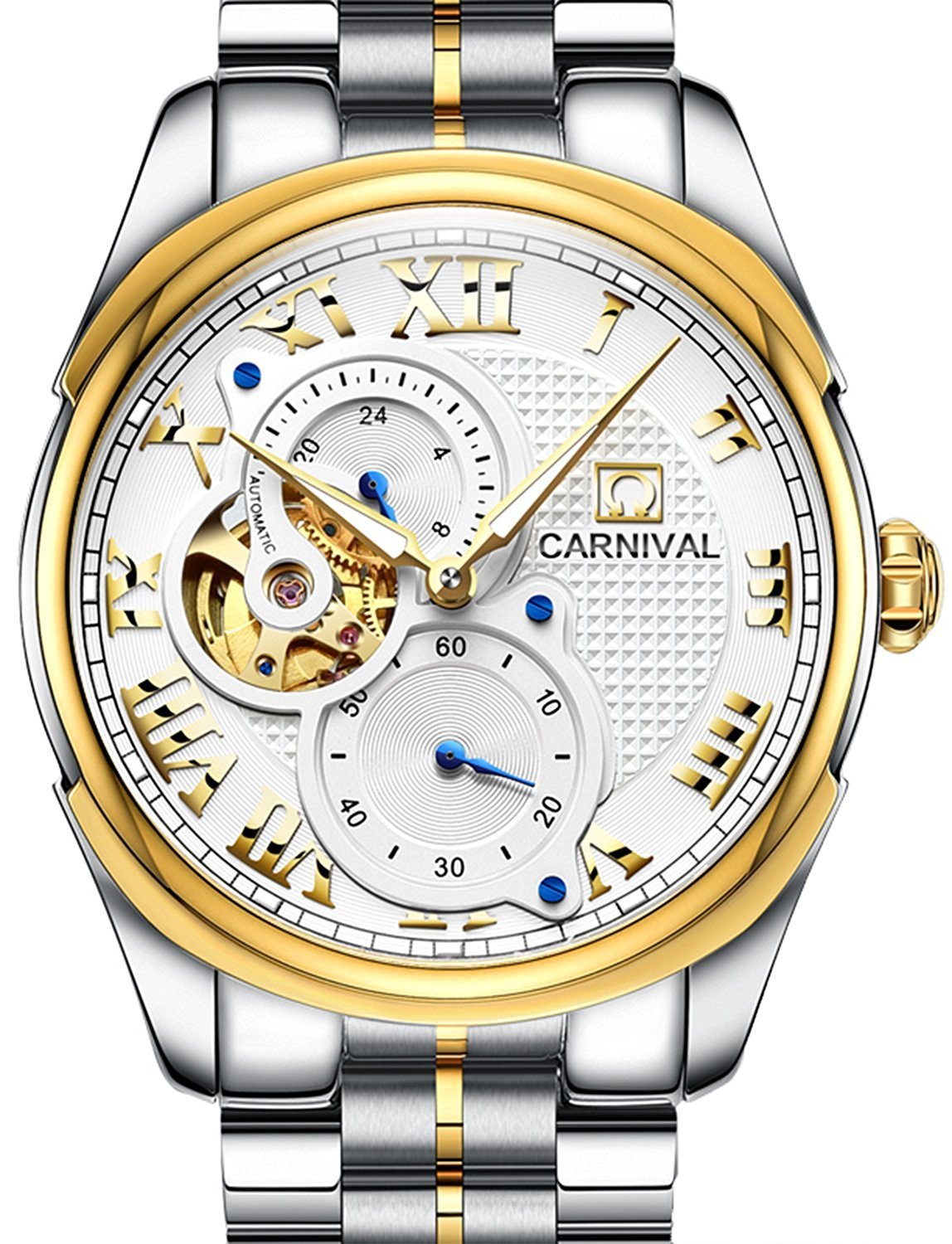 Carnival Men's Automatic Watch Tourbillon Sapphire Glass Stainless Stell Bnad Skeleton Dial Watches