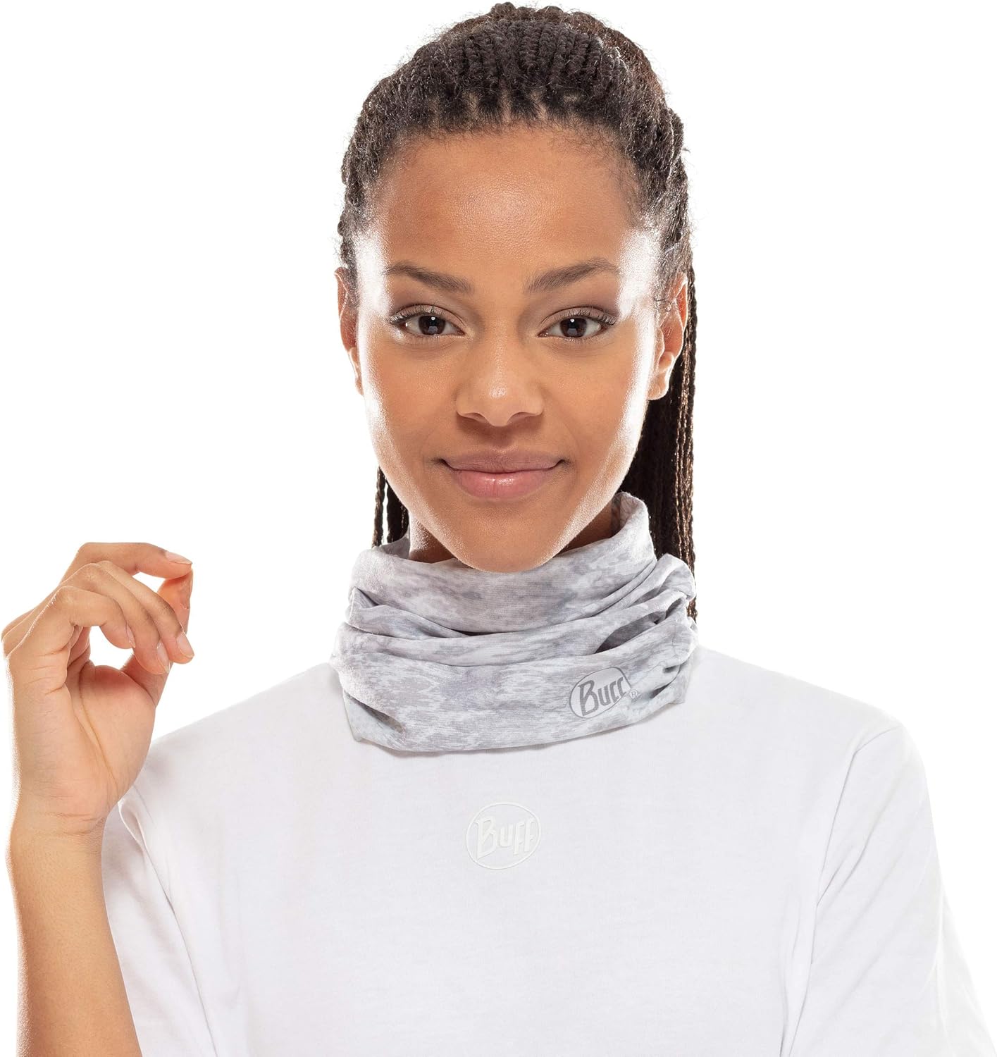 BUFF CoolNet UV Neck Gaiter, UPF 50 Sun Protection, Breathable, Versatile, Quick Dry Face Mask, White & Grey, Adult Size - Image 2