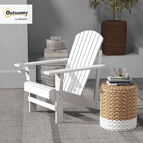 Miniatura 2 de Outsunny Silla Adirondack de madera, silla de césped para patio al aire libre con soporte para tazas, muebles de césped resistentes a la intemperie,