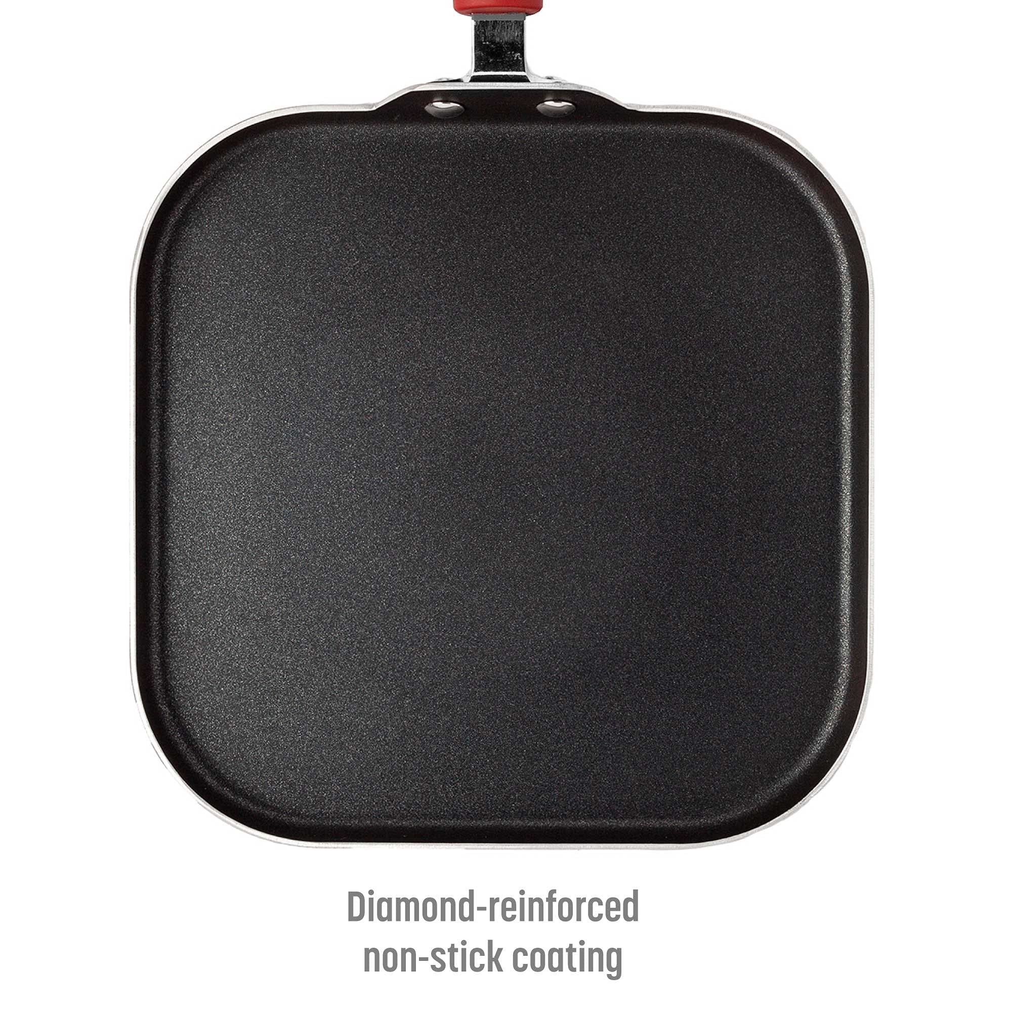 Goodful Aluminum Non-Stick Square Griddle Pan/Flat Grill, Made Without PFOA, with Nylon Pancake Turner, Dishwasher Safe Cookware, 11" x 11", Red