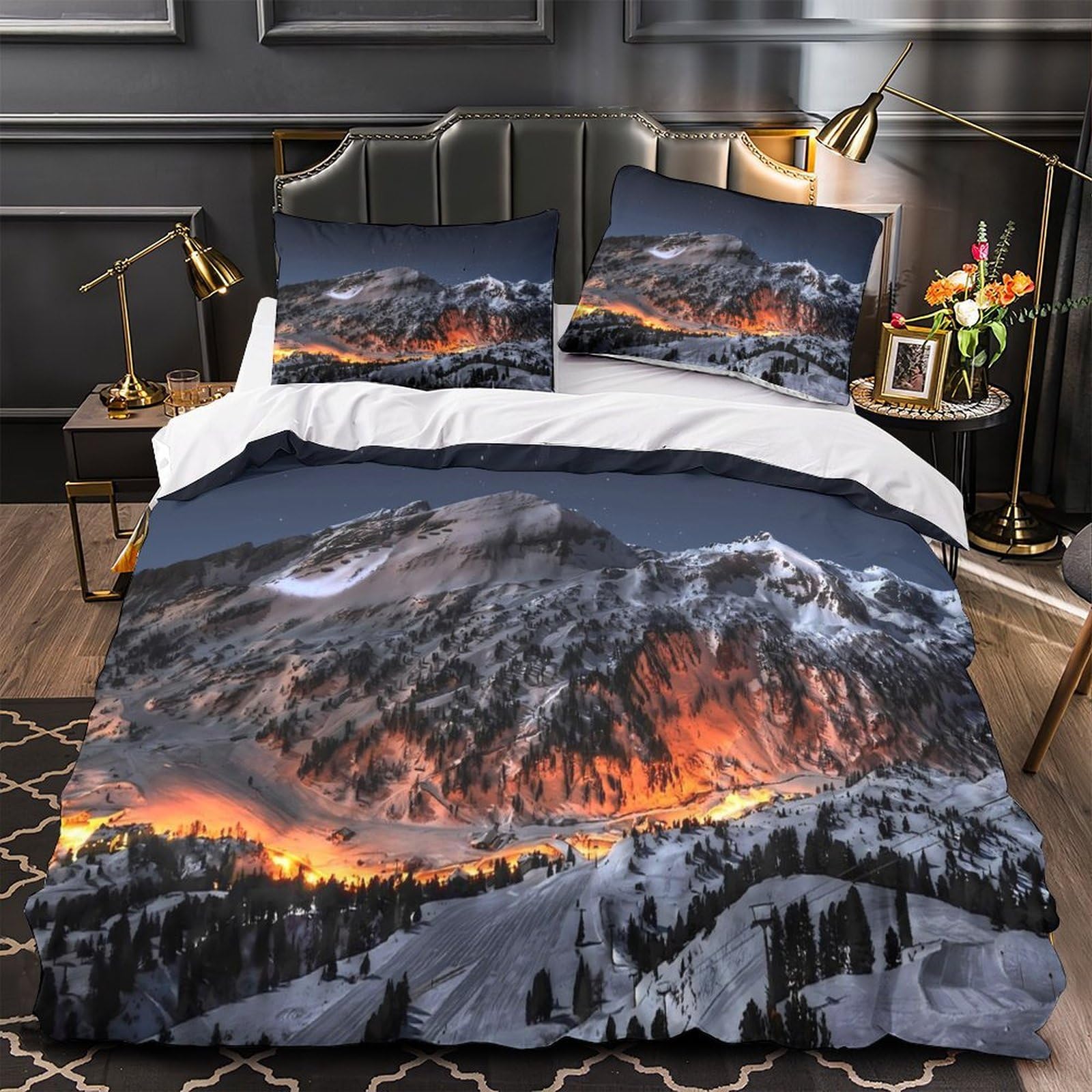 Housse de couette 135x200cm Montagnes Enneigées imprimée en 3D avec taies