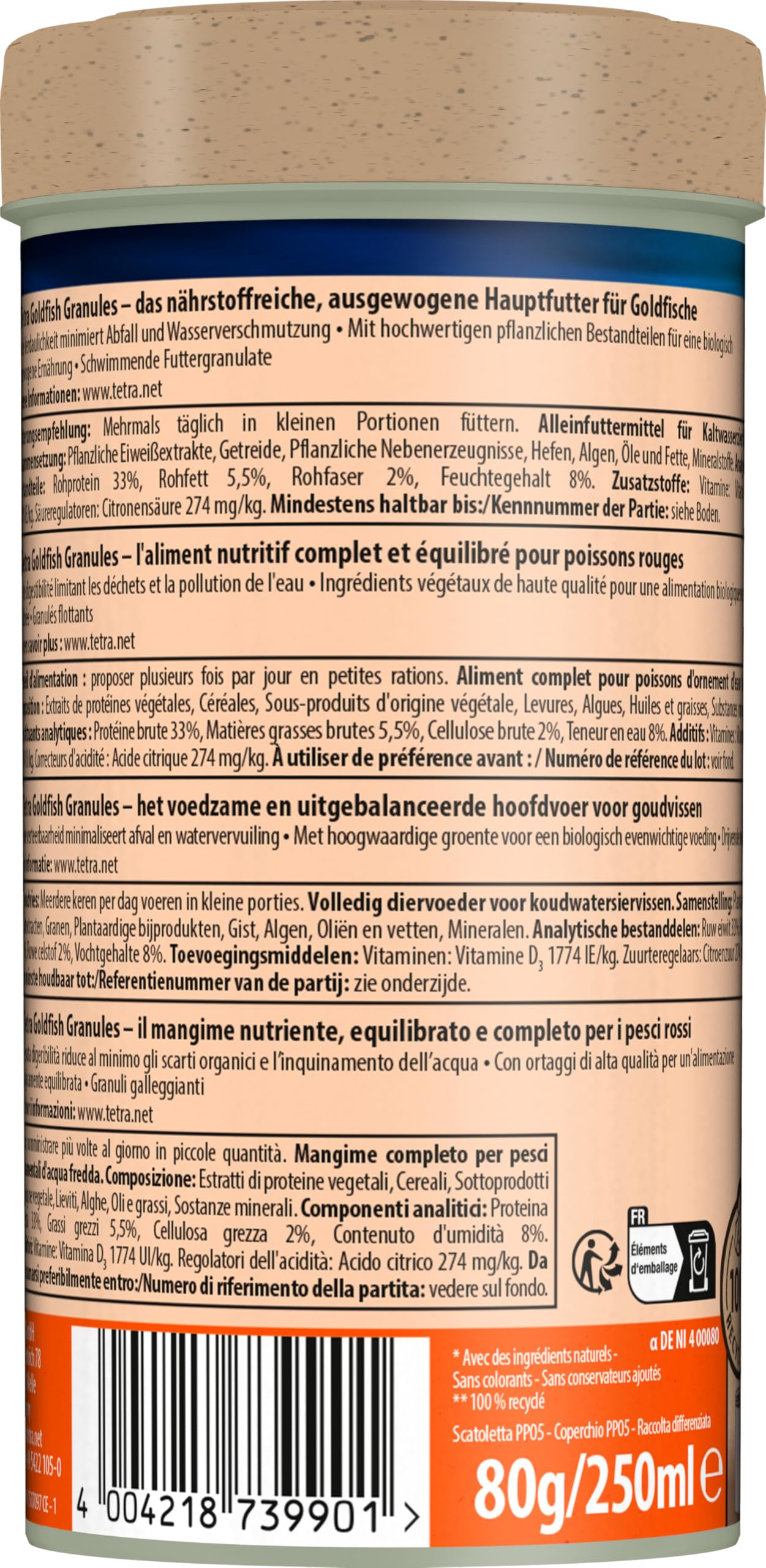 Tetra Goldfish Granules, Mangime In Granuli Galleggianti Per Pesci Rossi E Altri Pesci D'Acqua Fredda - 250 Ml
