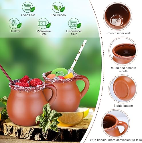 Miniatura 3 de Gejoy Paquete de 6 tazas de terracota mexicana de 12 onzas con asas, tazas de café hechas a mano, vasos de cóctel y tazas de té para bebidas frías,