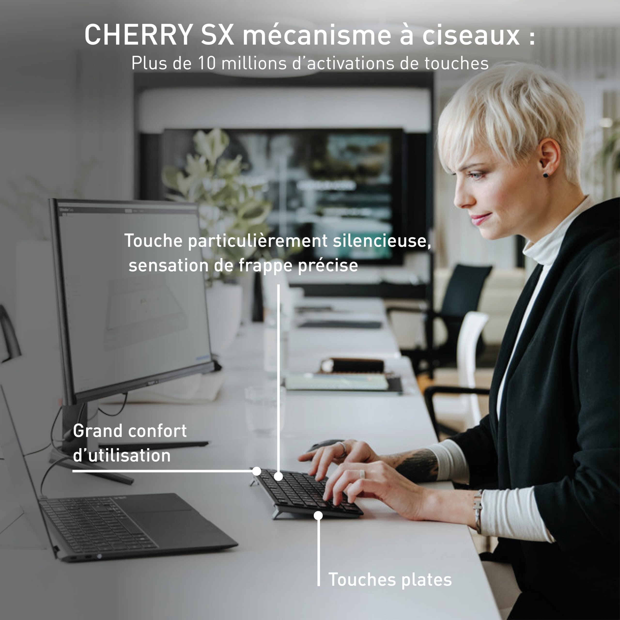 CHERRY KW 9200 Mini, Clavier Compact Multi-Appareils Jusqu’à 4 Appareils, Disposition Belge (AZERTY), Bluetooth, 2,4 GHz ou Filaire, Rechargeable, Noir