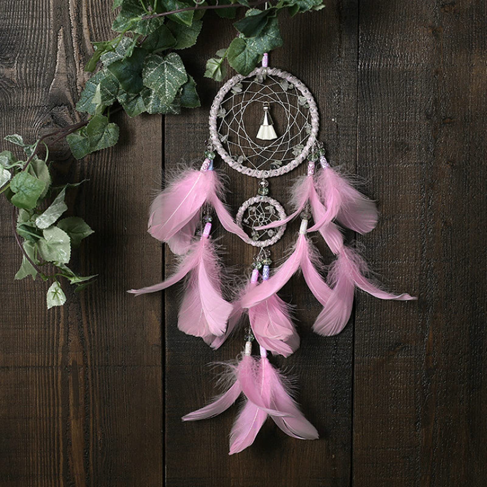 Wandbehang Traumfänger Rosa und Mint Boho Dreamcatcher Home Decor Geschenk Federn Kindergarten (Color : Pink)