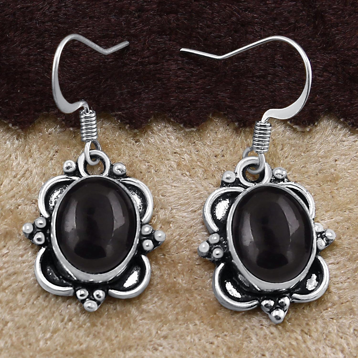 Natural Oval Gemstones Dangle Earrings for Women - Silver Plated Handmade Vintage Style Bohemian Birthstone Jewelry Earrings - Wedding Christmas Mother's Day Women's Day Gifts for Her - Image 3