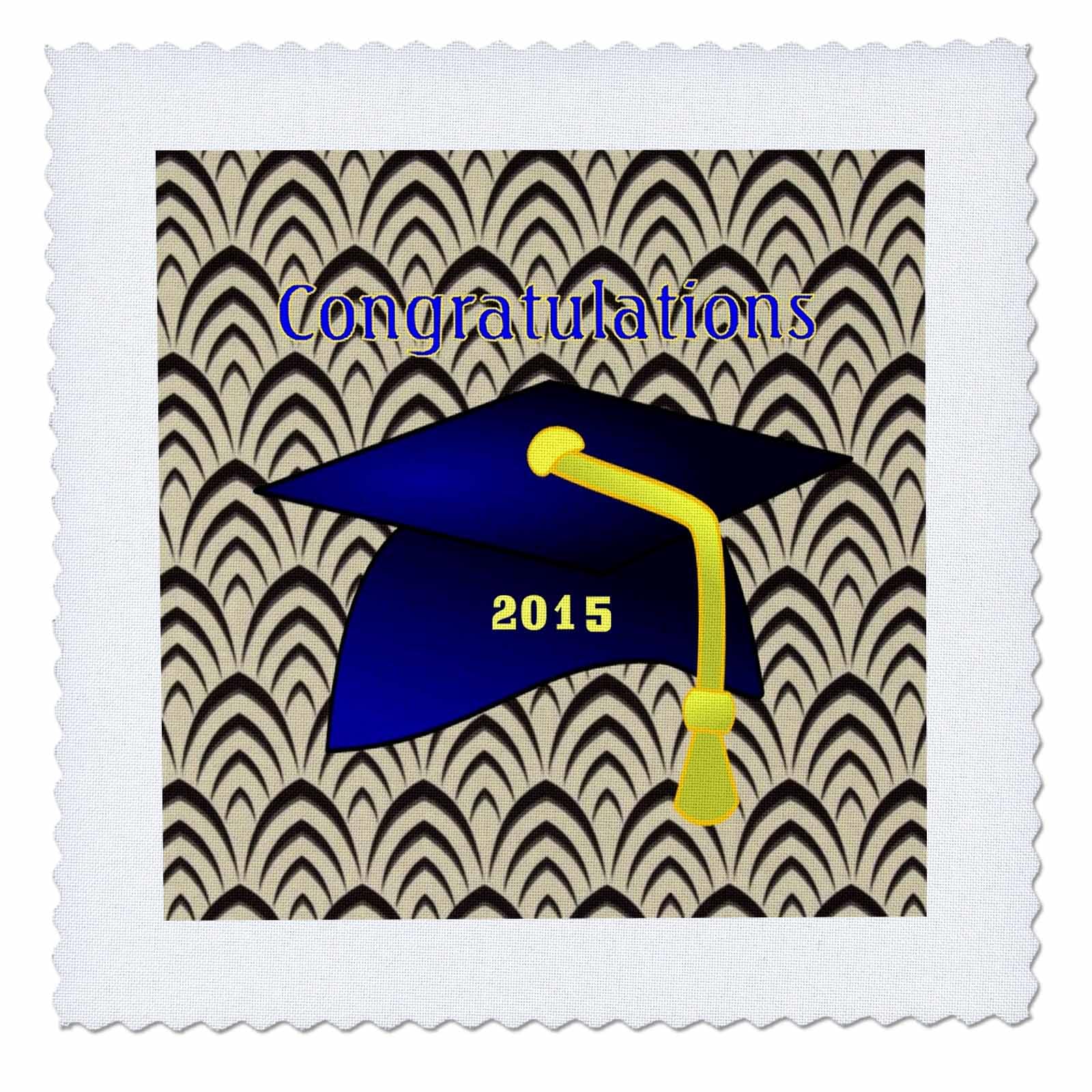 12x12 inch Quilt Square - Print of 2015 Blue Graduation Cap and Yellow Tassel Special Events