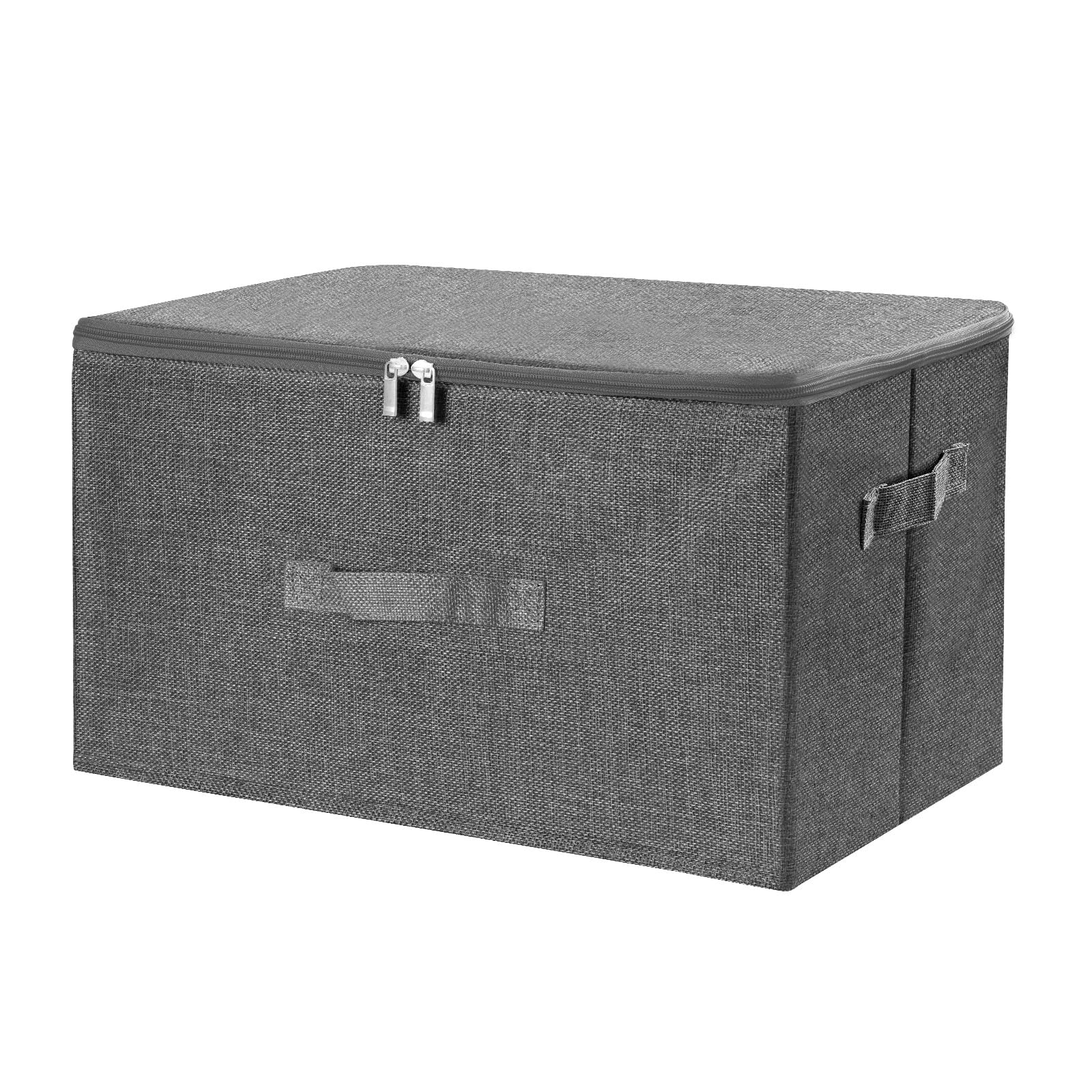 ANMINY Cestini portaoggetti con coperchio con cerniera, in tessuto, con coperchio, con manici, pieghevoli, lavabili, in cotone e lino, per armadio, vestiti, contenitori – grigio, grandi