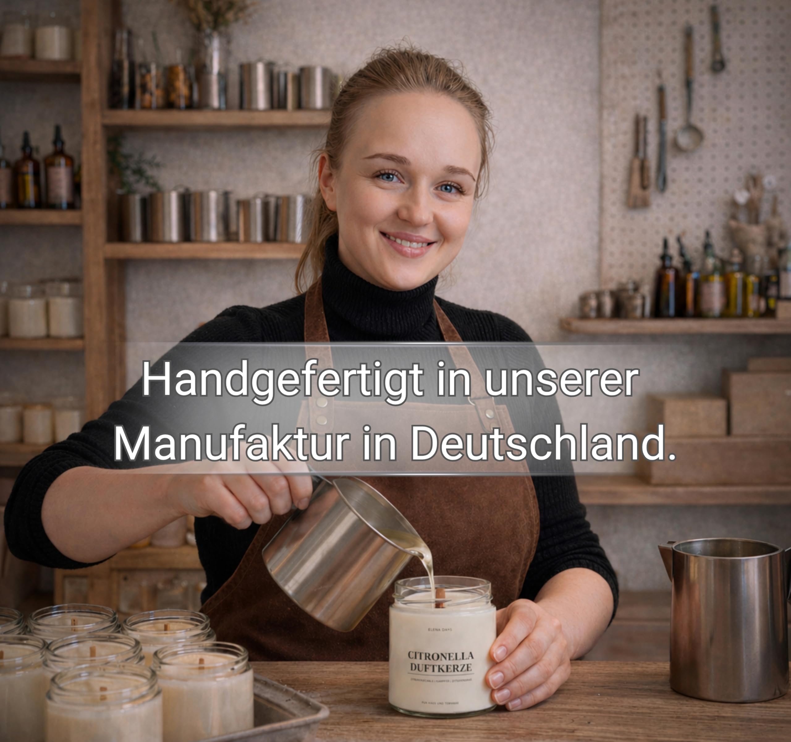 Citronella Duftkerze im Glas 300g – Sojawachs Kerze mit Holzdocht, intensiver Duft, Sommer Zitronengras & Zitrone Duft, lange Brenndauer 70h, für Haus, Terrasse & Balkon, Geschenkidee