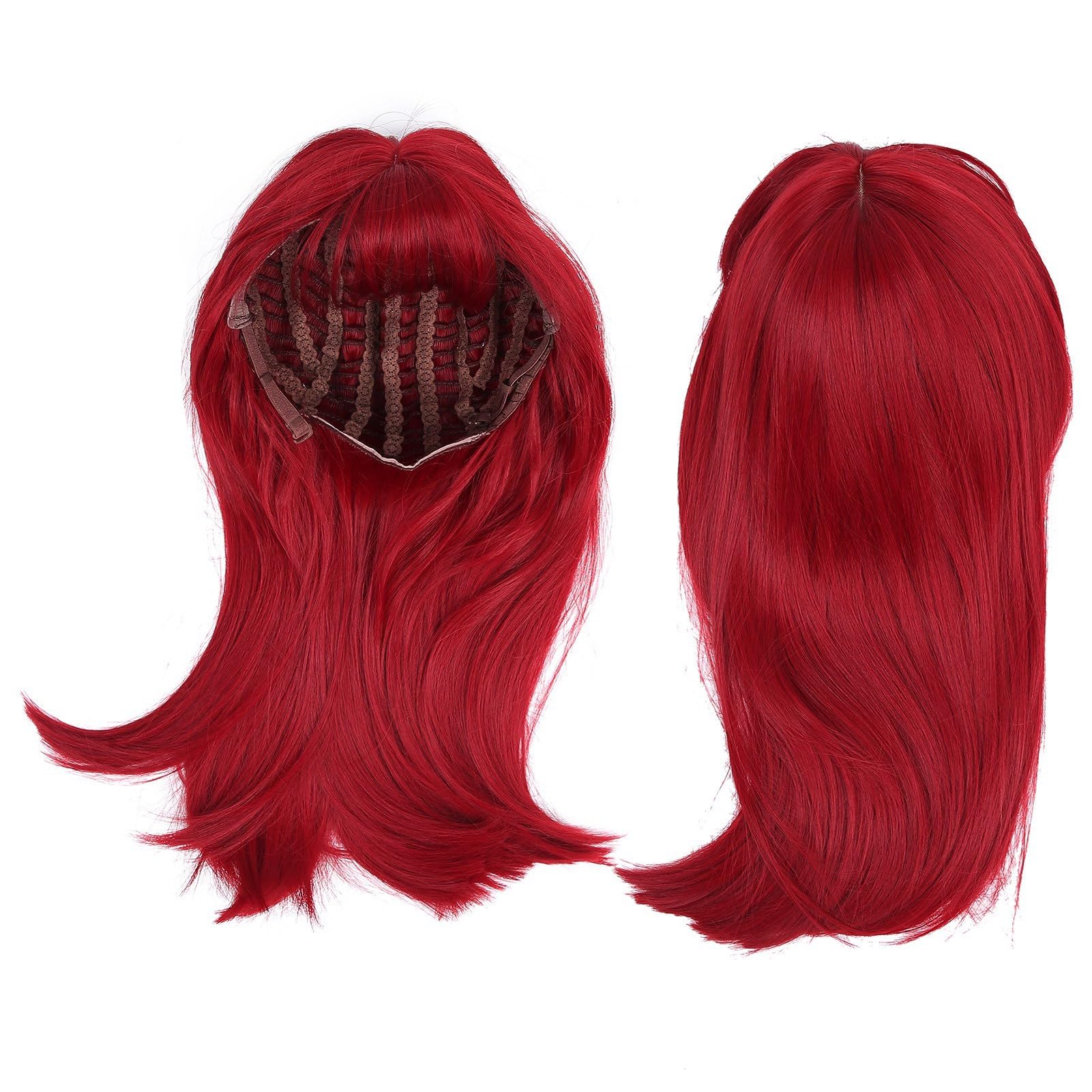 Perruque rouge thermo-résistante 47cm avec frange droite et fluide - 8