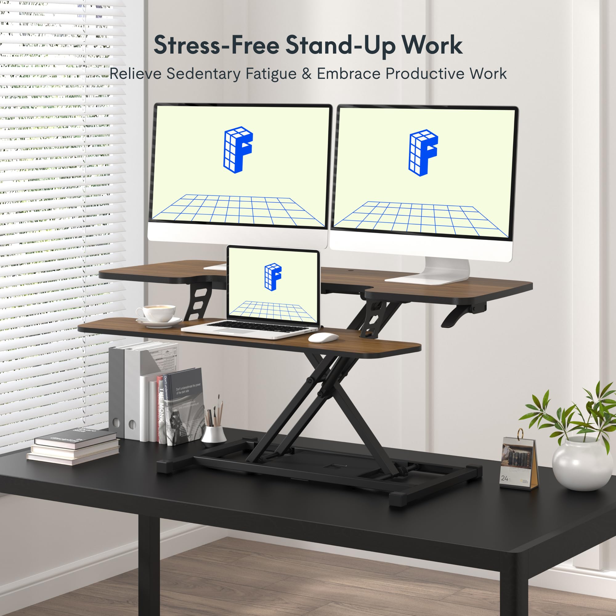 FLXISPOT 42 Standing Desk Converter Sit to Stand up Riser Height Adjustable Monitor and Laptop Workstation with Spacious — view 4