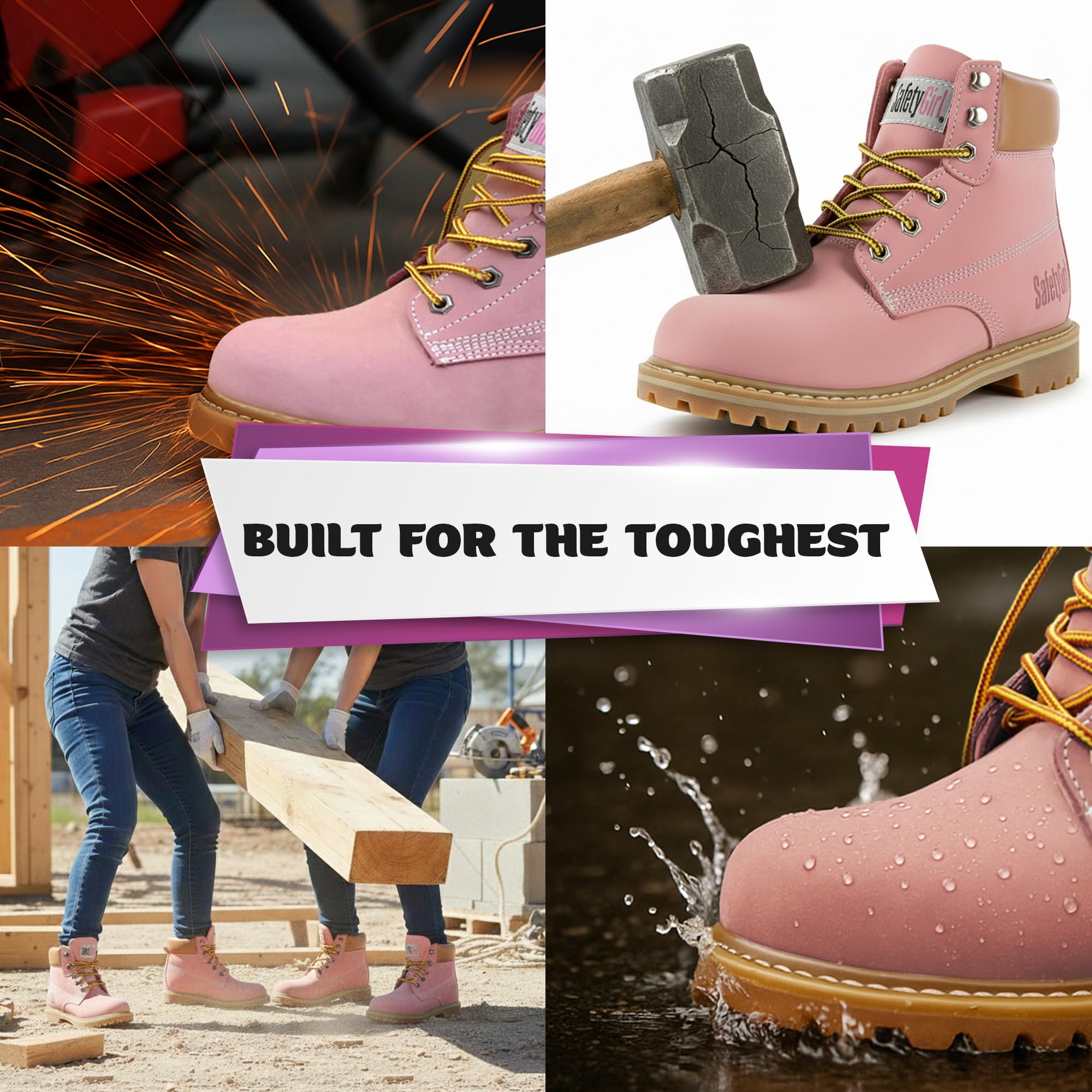 Safety Girl Steel Toe Boots for Women - Light Pink-5W | Water Resistant Work Boots for Women Soft Toe Boots | Slip Resistant Work Shoes | Lightweight Nubuck Leather for Comfort and Style product thumbnail 7