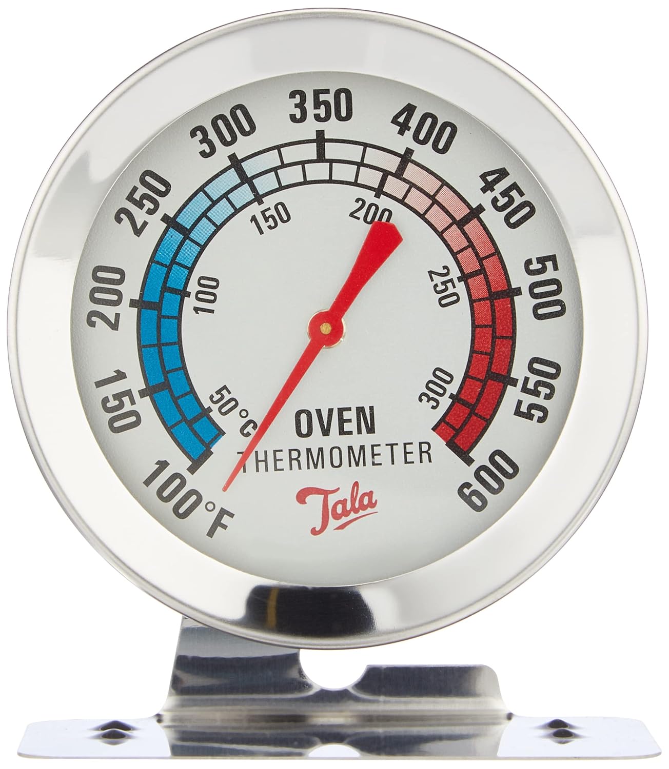 Tala Stainless Steel Oven Thermometer with Celsius and Fahrenheit Colour Coded Markings, can Stand or Hang, Silver