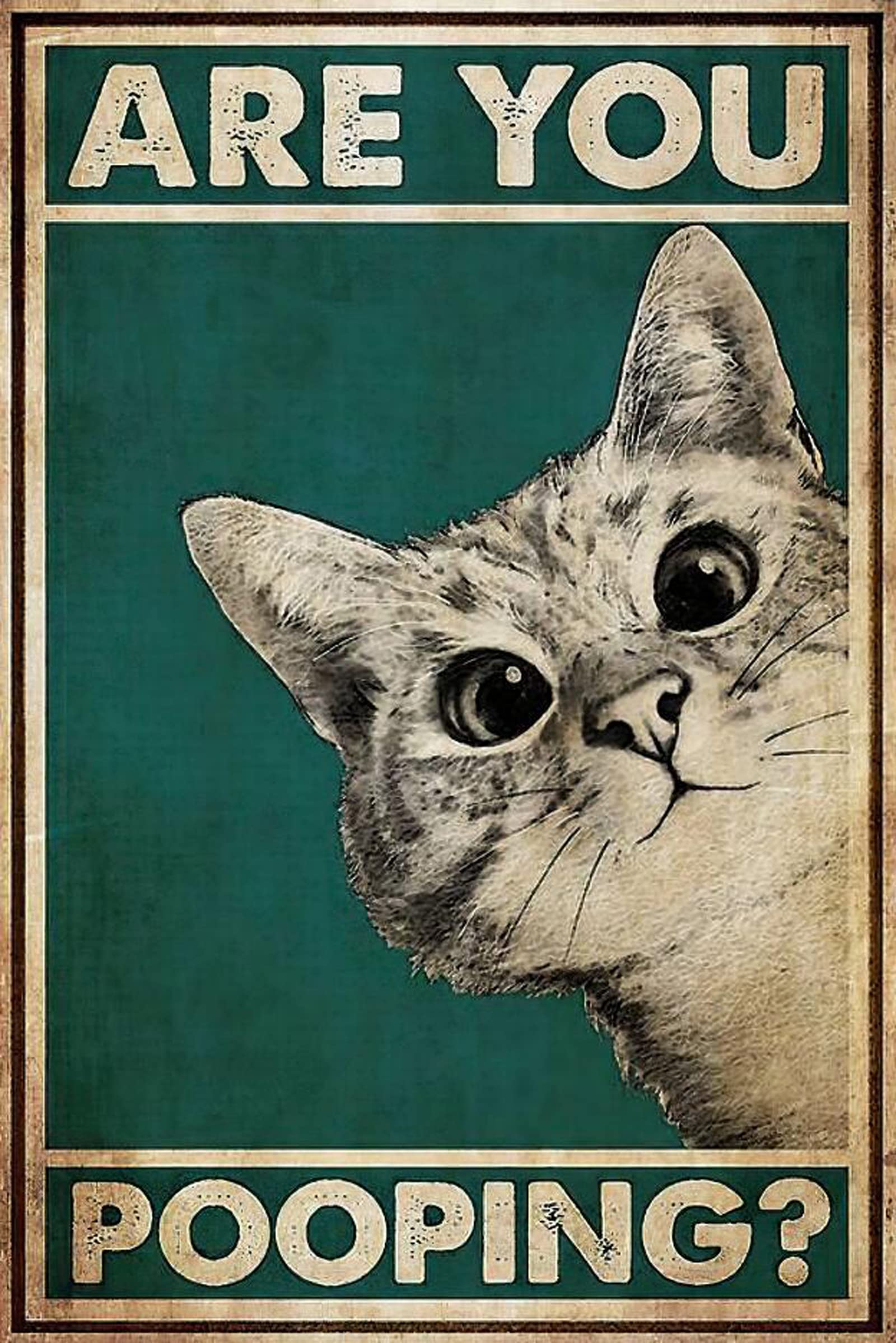 Lonnalee Funny Cat Wall Art Print Cat Picture Poster, Funny Saying Bathroom Toilet Decoration, 12 x 8 inches, Tin, Rectangular, 20 cm x 30 cm