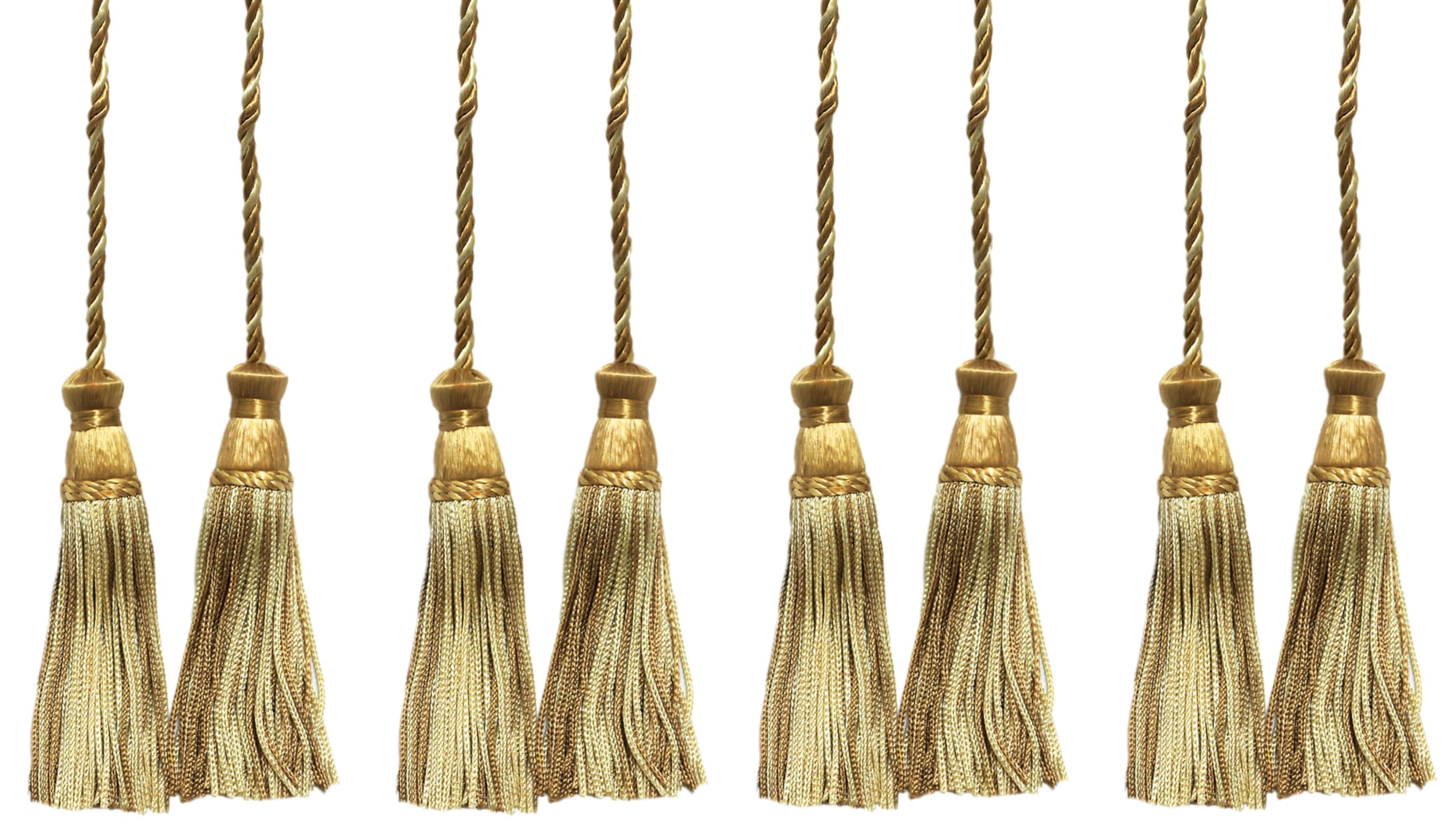 Decorative Chainette Double Tassel Curtain and Drapery Tieback/Holdback, 4" Tassel (10cm) 29" Spread (73.5cm) # CDCT, Blonde Beige #3432 (Light Beige, Dark Beige, Light Gold) Set of 4