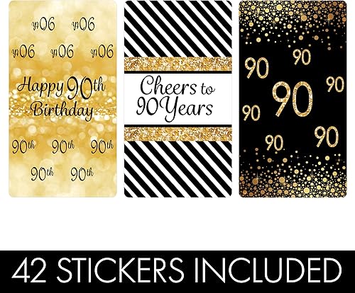 Miniatura 3 de Mini envoltorios de barra de caramelo para fiesta de cumpleaños 90 en negro y dorado, decoraciones de 90 cumpleaños, 45 calcomanías
