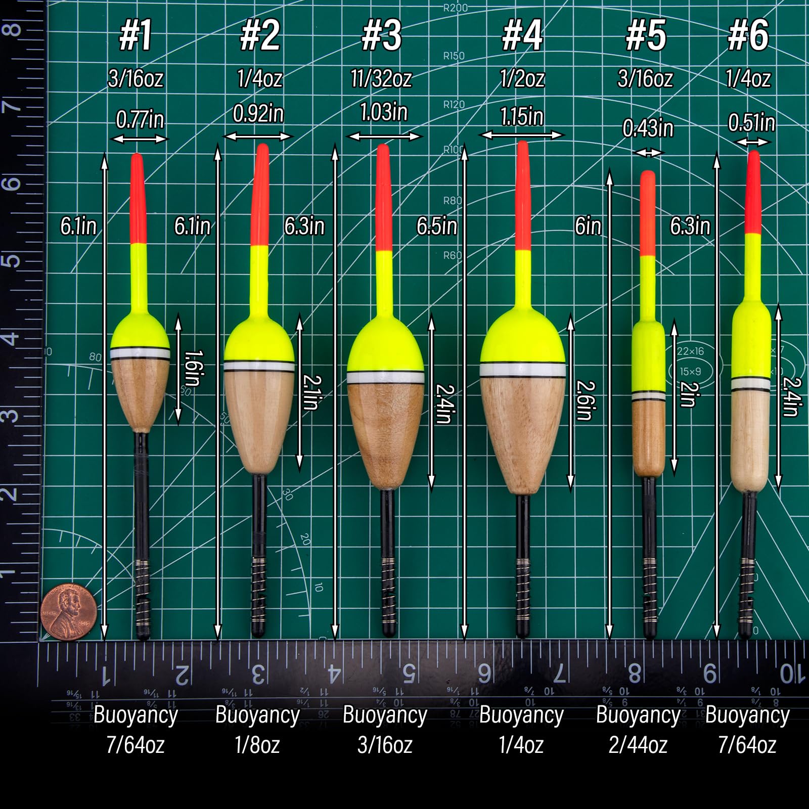 Dr.Fish 6 Pack Fishing Bobbers Buoyant Balsa Wood Slip Floats Bobbers Spring Fishing Floats for Crappie Trout Catfish Panfish Bass Walleye