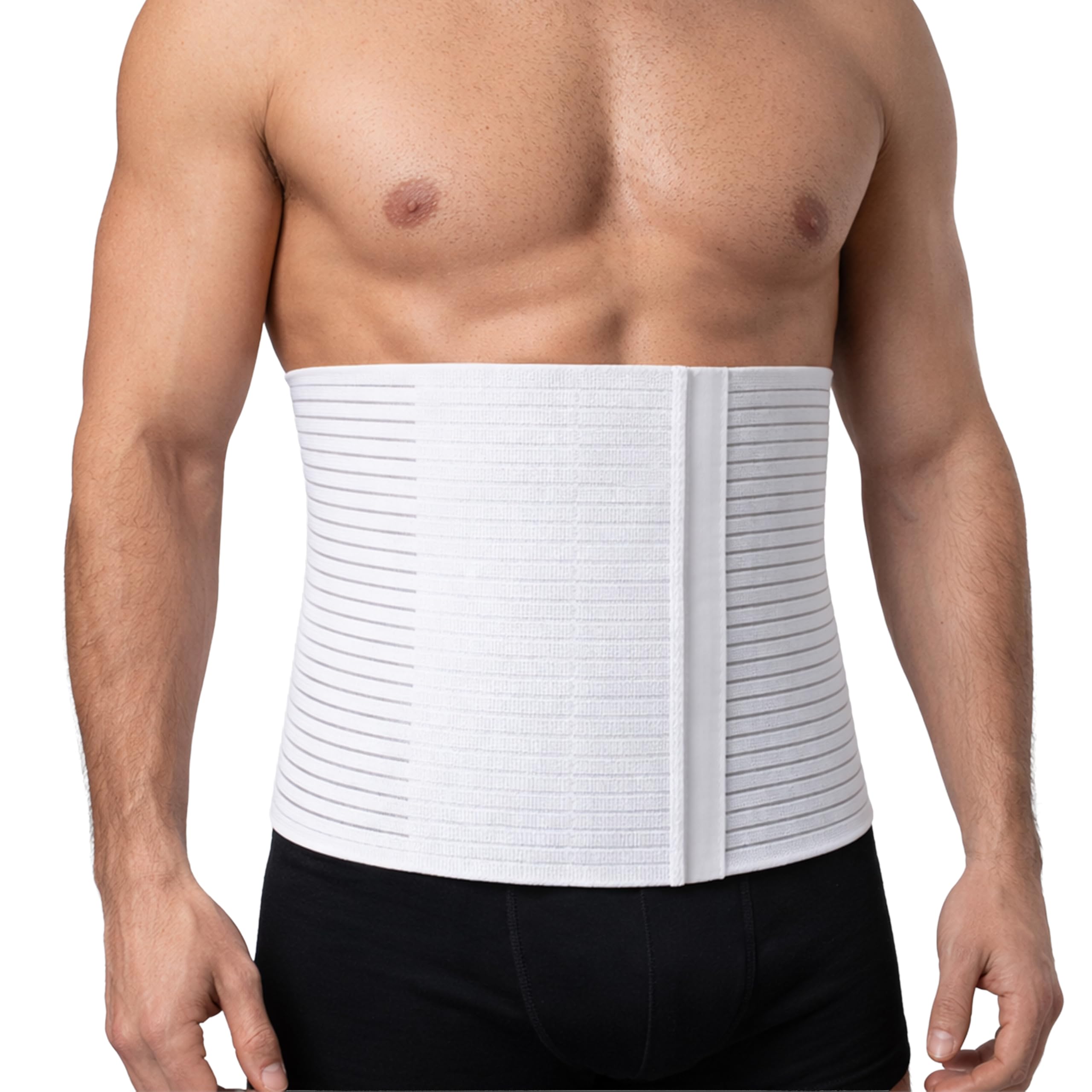 Beman 5065 - Pancera Millerighe Uomo Donna Fascia Addominale Contenitiva Post Operatoria Post Parto Elasticizzata A Strappo Altezza 24cm (L, Bianco)