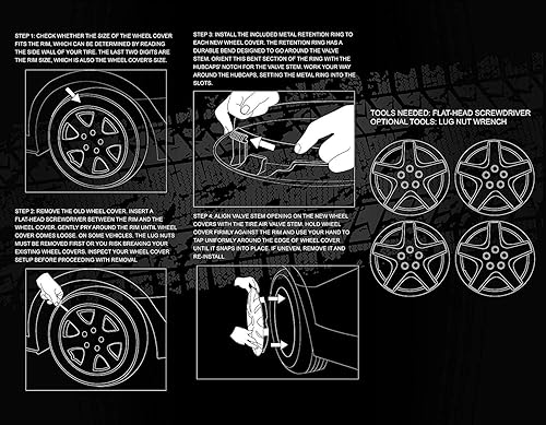 Miniatura 4 de OxGord Tapacubos de 15 pulgadas (juego de 4) tapas de cubo para llantas de 15 pulgadas, accesorios de automóvil, tapacubos negro hielo compatible