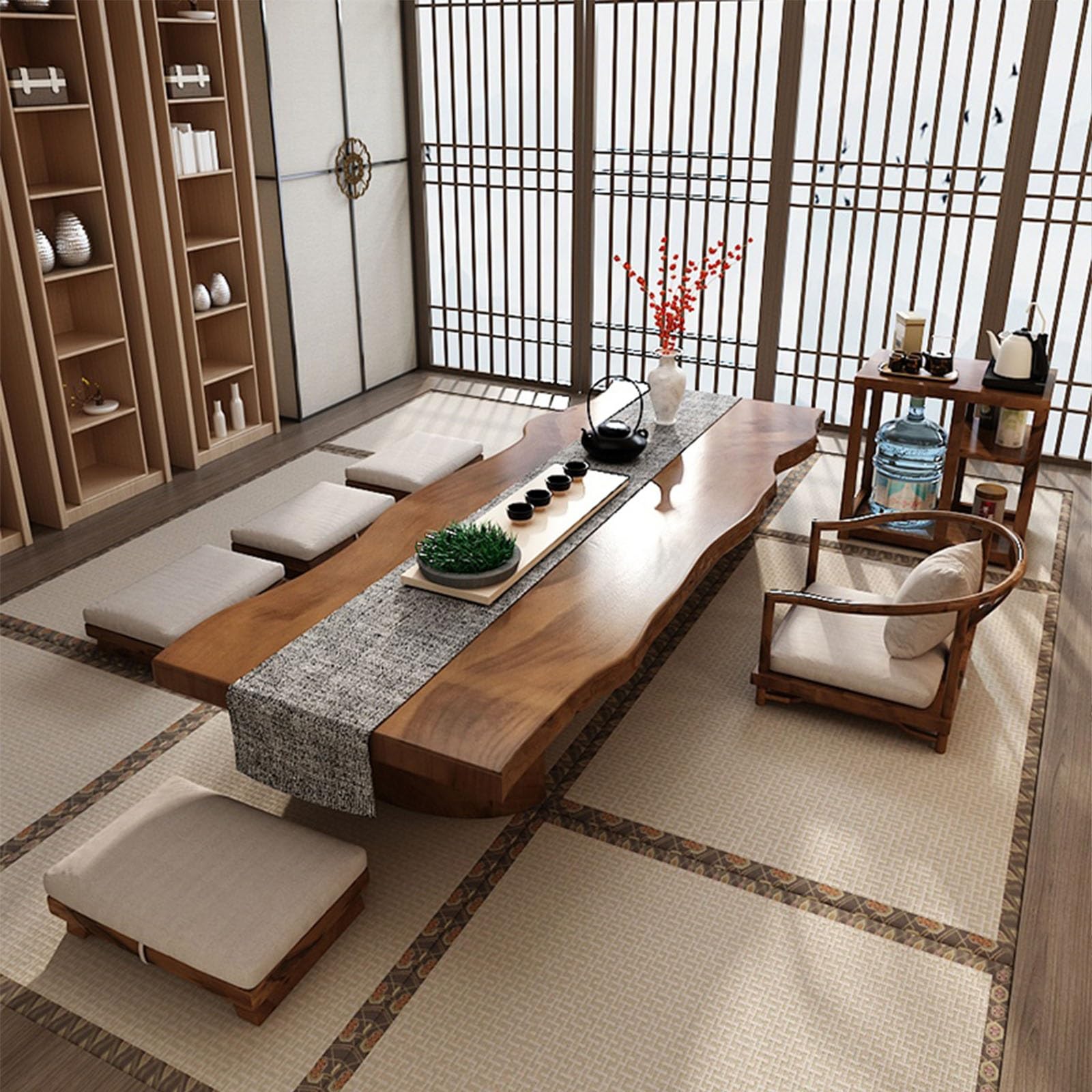 Tavolo da tè giapponese in legno massello tatami, tavolo basso per meditazione, tavolo da pavimento versatile per soggiorno e spazi creativi