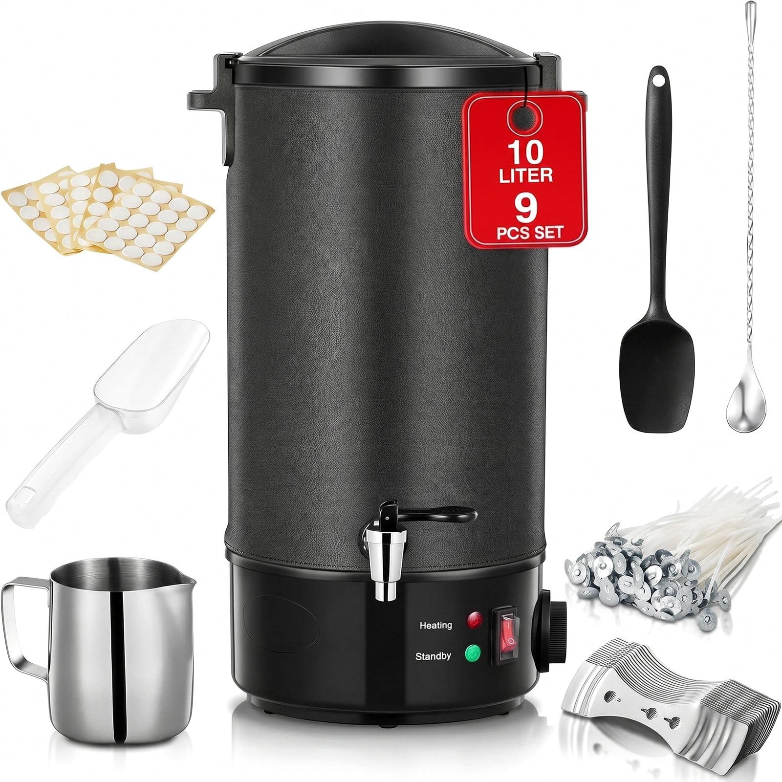 FOHERE Wachsschmelztopf, Kerzen Selber Machen Set, 1520W Edelstahl Kerzenherstellung Kit Komplettset mit Lederhülle & 28cm Reinigungsspatel für Sojawachs Bienenwachs DIY Duftkerzen Geschenke