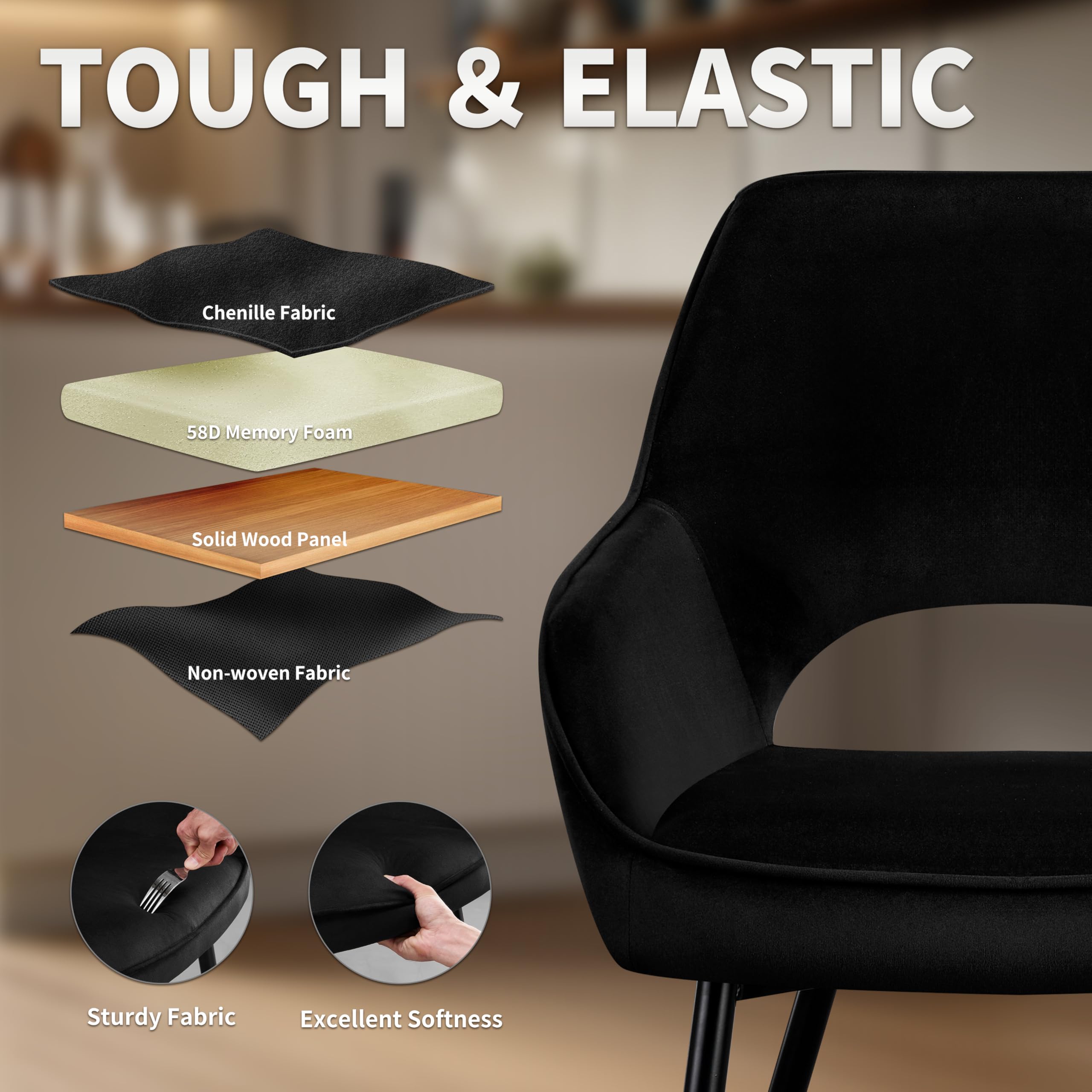 STOOLINK Chaise de Salle à Manger Lot de 4, Chaise Salle a Manger Design Moderne, Chaise de Salle en Velours Rembourrée avec Dossier Découpé pour Cuisine, Salon - Noir