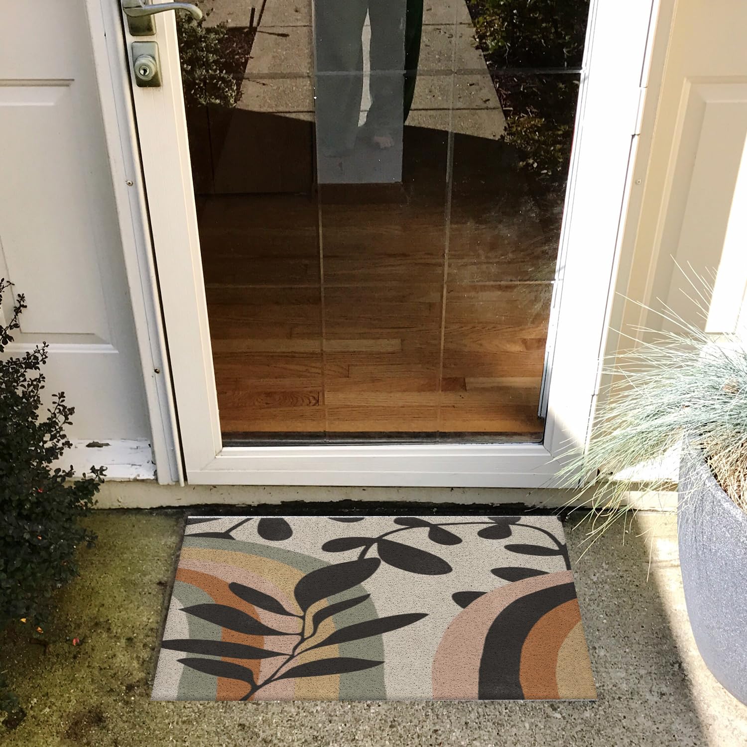 Nogrit Boho Door Mats for Bathroom, Non Slip Shower Mat, Boho Front Door Mat Outside Entrance, Botanical Rainbow Bathroom Mat 17x30
