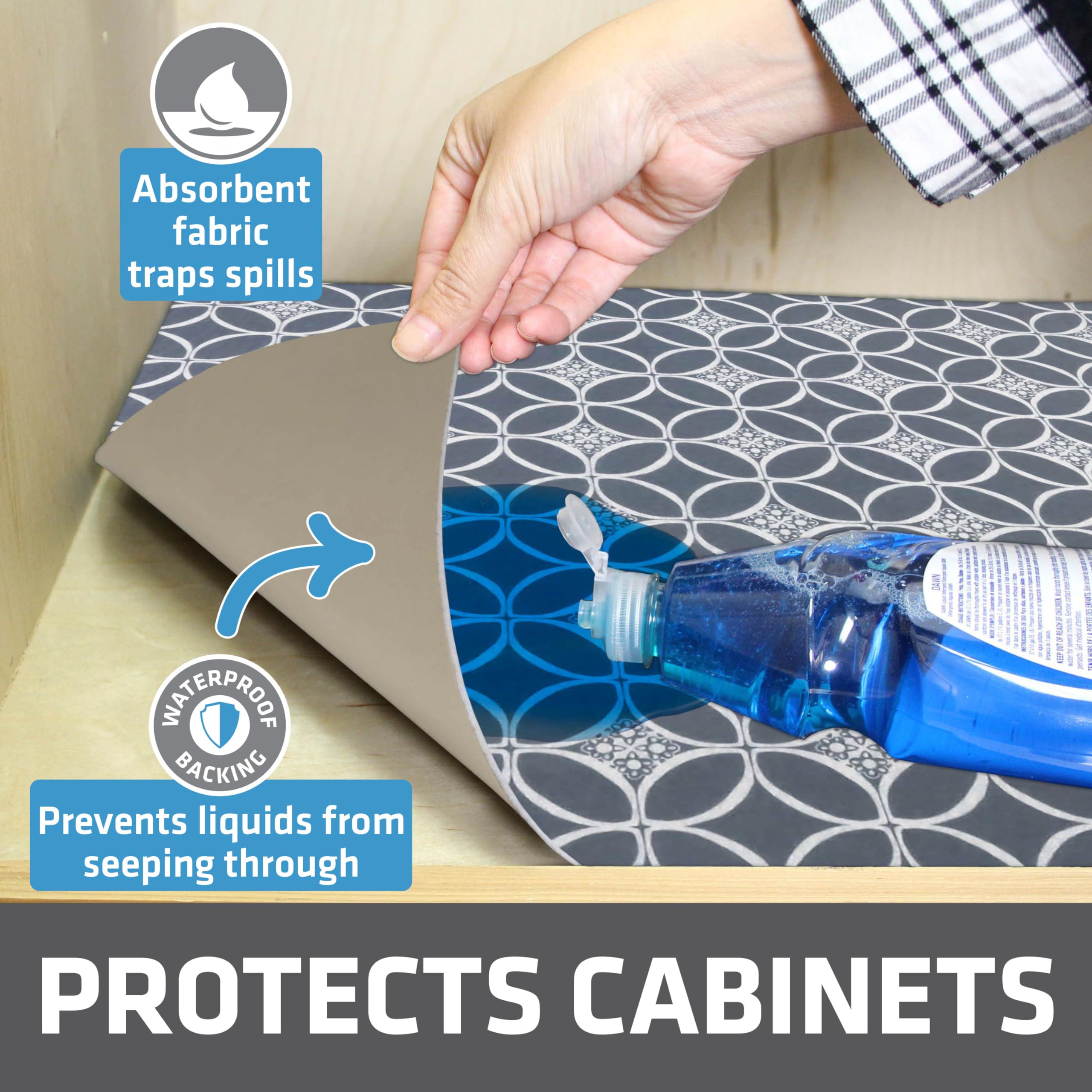 Drymate Tapete prémium XL para debajo del fregadero, impermeable, para cocina, baño, forro absorbente para estantes, antideslizante, no adhesivo, lavable a máquina (fabricado en Estados Unidos) (24 x