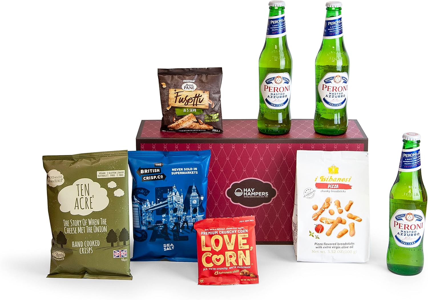 Hay Hampers Peroni Lager Gift Set Beer, Cheese and Onion Crisps