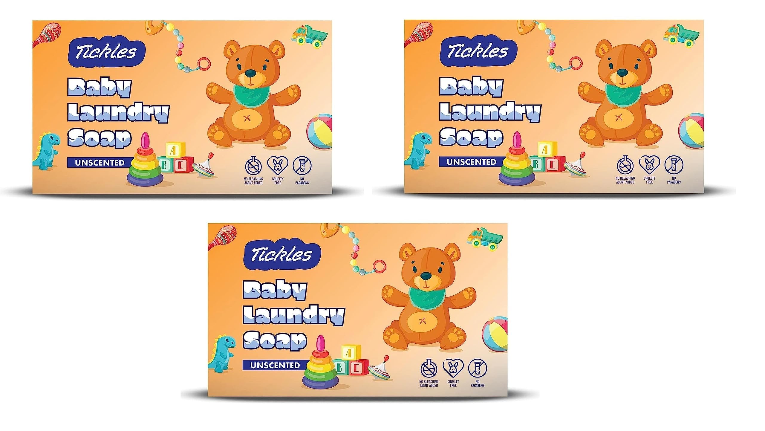 Tickles (Pack of 3) Handmade Nirol Organic Unscented Washing Soap For Baby Clothes Diaper, Accessories Mainly for Sensitive Skin 100% Chemical Free Natural Laundry Soap For Baby (360 gms)-image-3