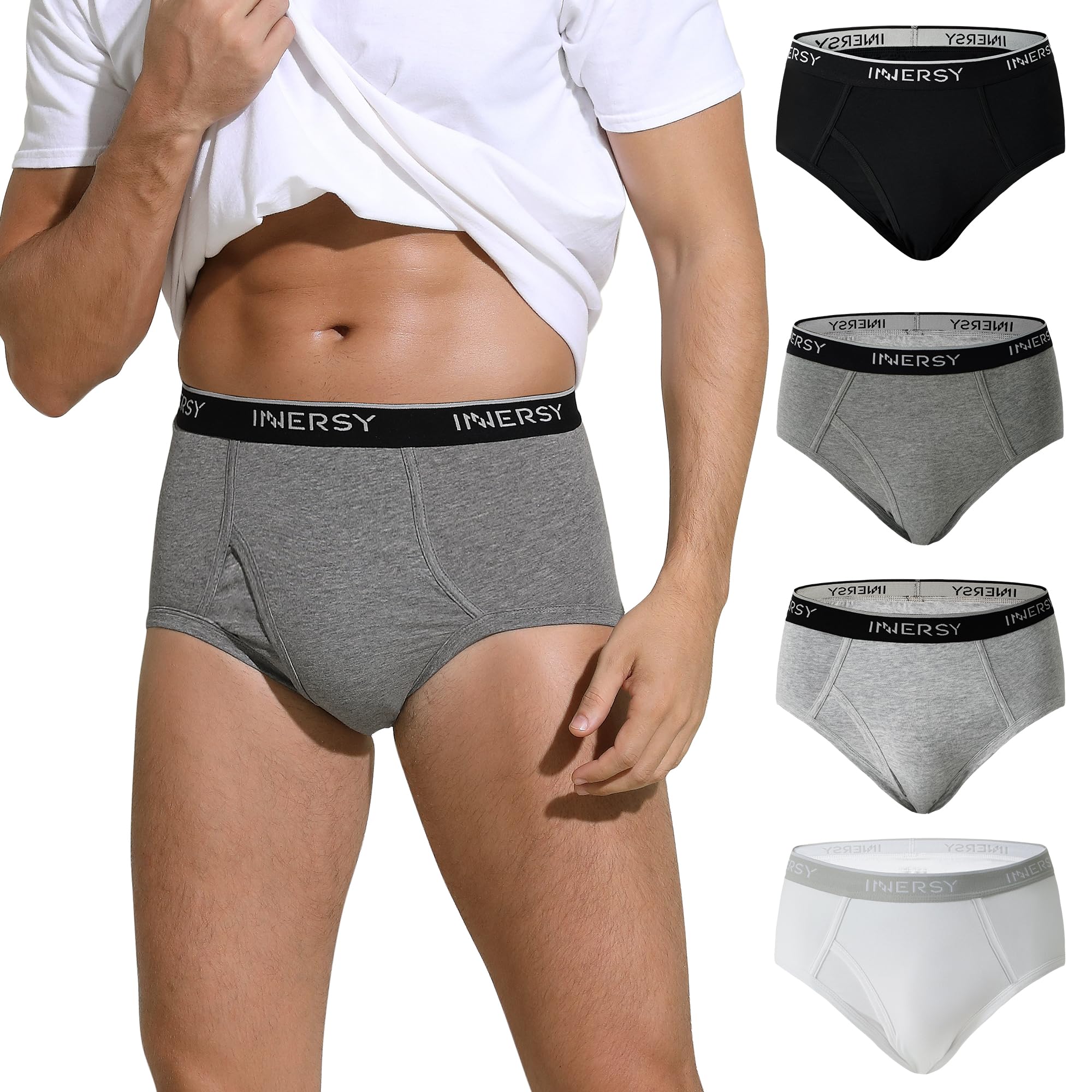 Elderly Mens Briefs Underwear Soft Cotton Underpants with Fly High Waist Pants Pack of 4