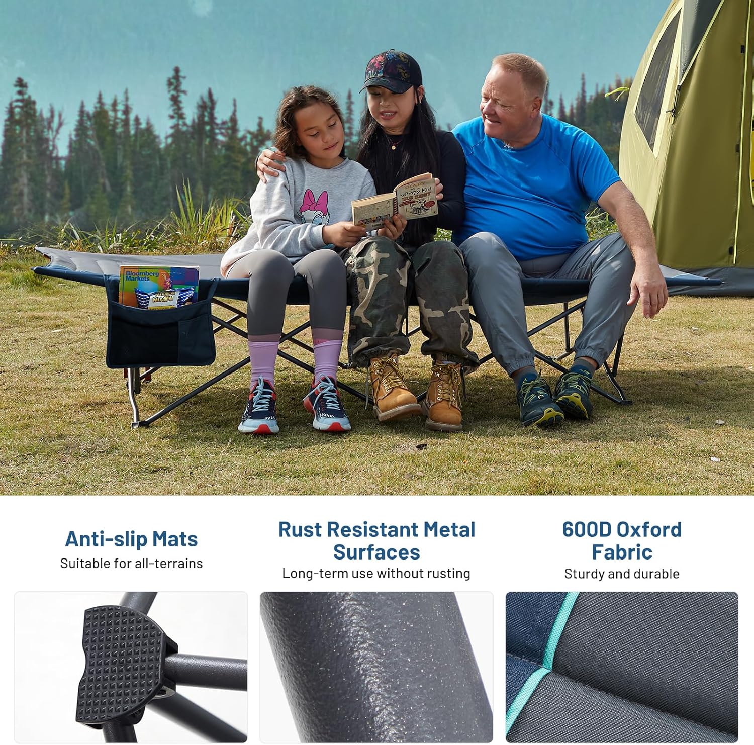 Timber Ridge Extra Wide Heavy Duty Camping Cot for Adult, Easy Set Up Oversized Sleeping Cot with Carry Bag for Camping, Travel and Outdoors, Support up to 450lbs