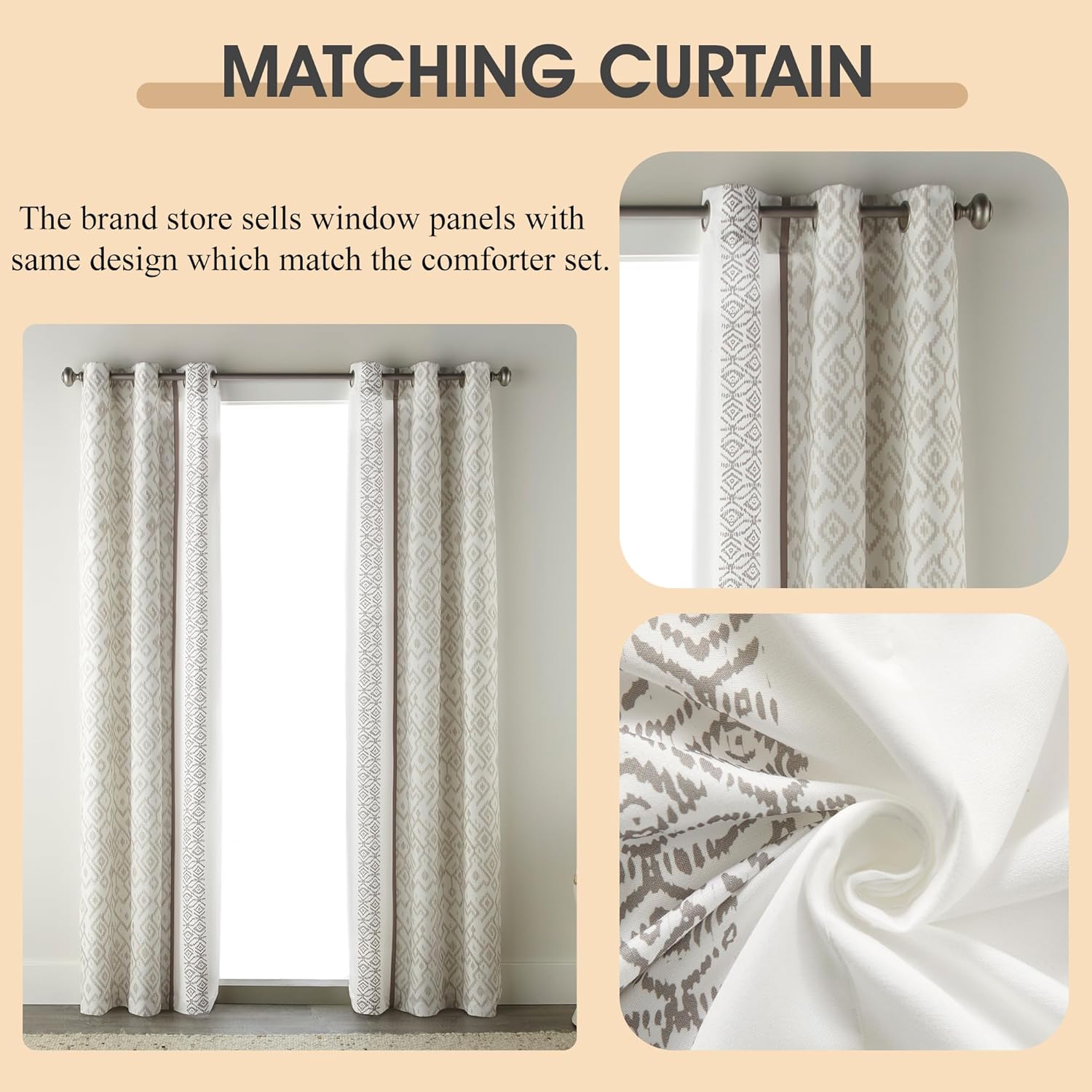 Taupe King Comforter Set, 7 Pieces All Season Bedding Sets in a Bag with Geometric Terry Embroidered Comforter, Bed Skirt, Pillow Shams and Decorative Pillows - Image 9