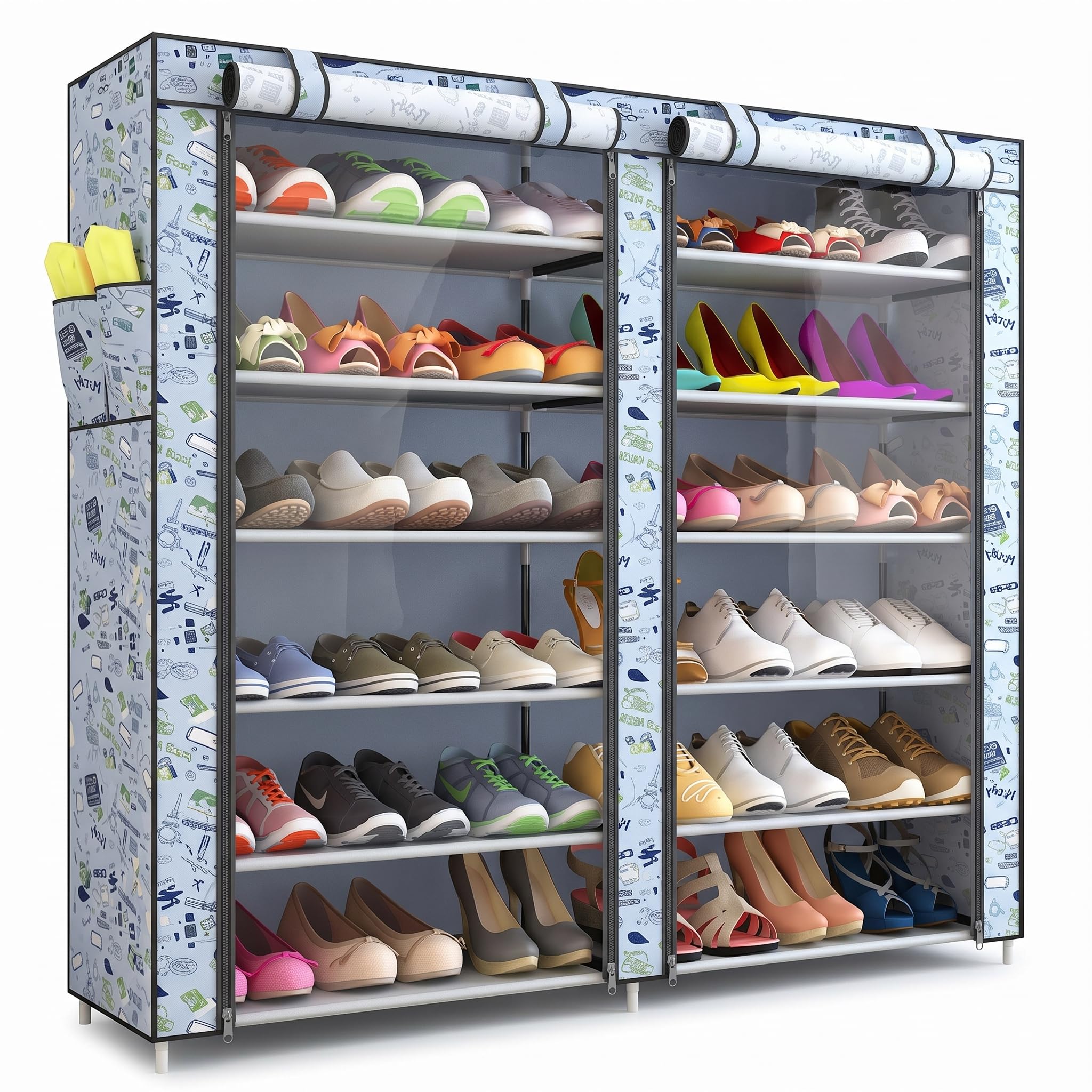 STORIA 12 Tier Metal Shoe Rack with Cover, Space Saving Shoe Storage Organizer, Multipurpose Footwear Stand with Dustproof Oxford Fabric Cover, Chappal Stand for Home, Printed Blue-image-44