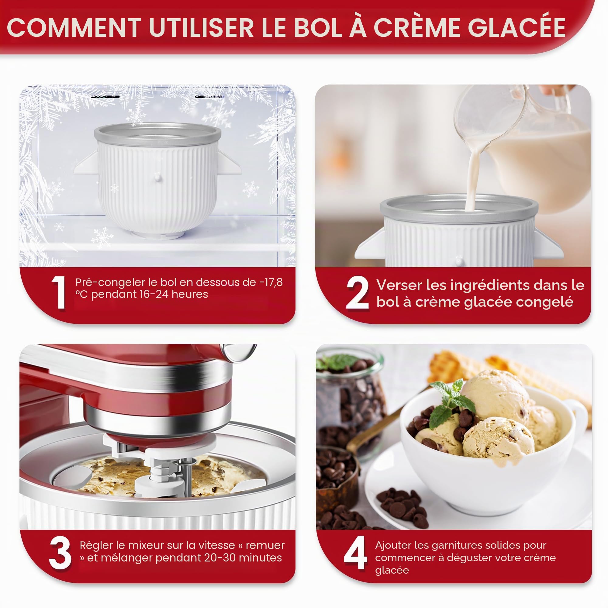 Accessoire pour machine à crème glacée KitchenAid, compatible avec les batteurs sur socle 4,5/5 QT et 6 QT, 2 litres, blanc