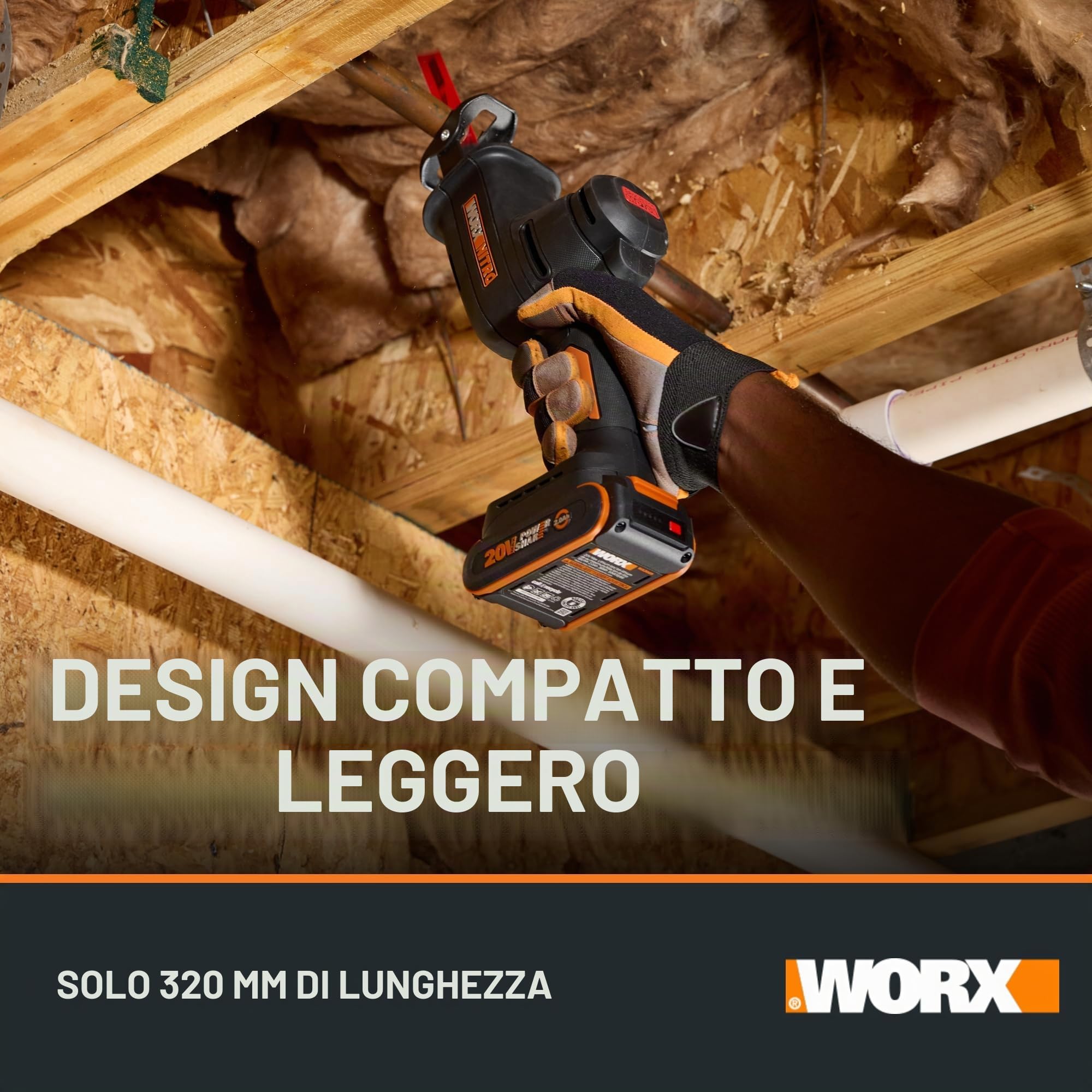 WORX WX501.9 Sega a gattuccio 20 V con LED, senza batteria e caricabatterie