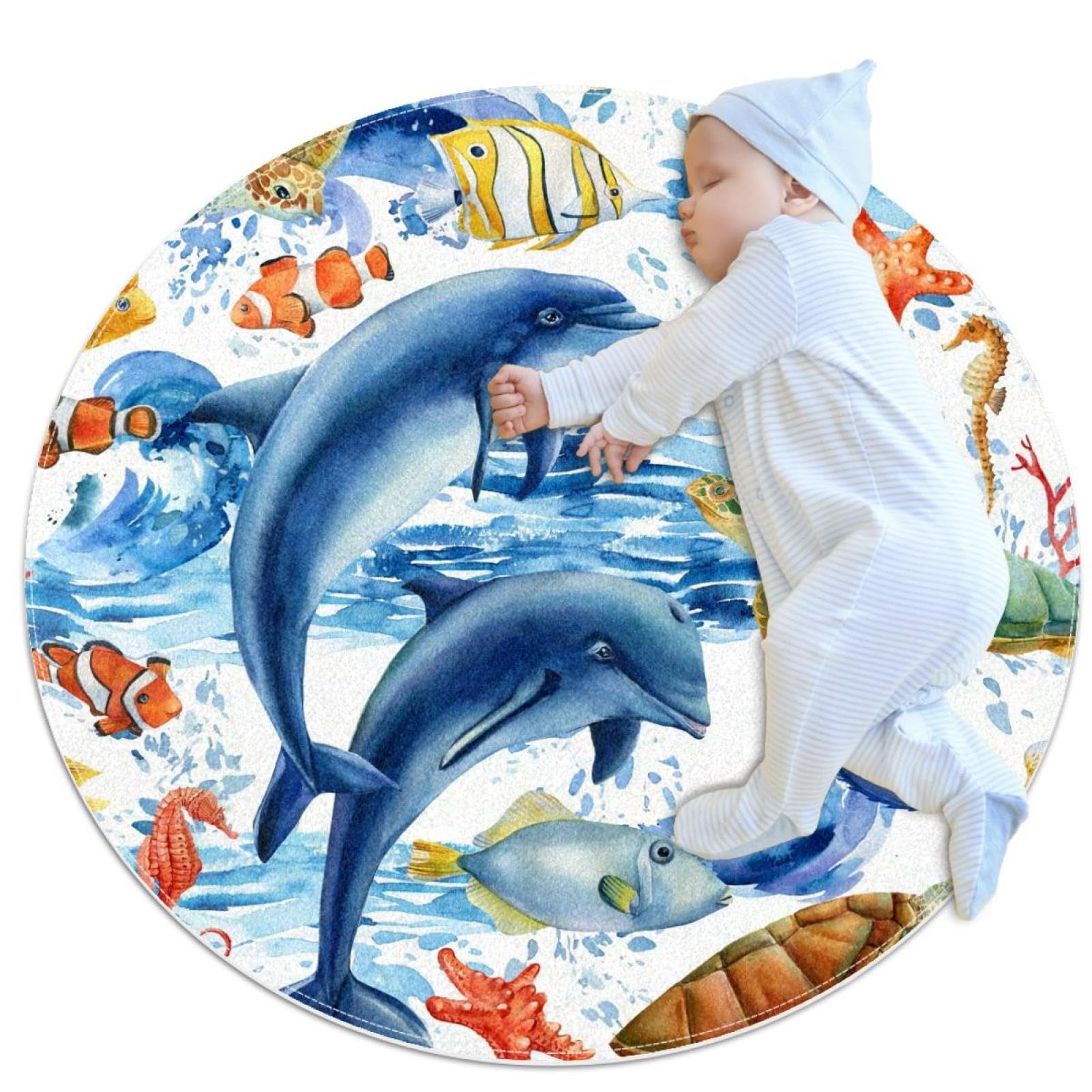 Tapis de bain antiderapant dauphins et tortues pour chambre enfant