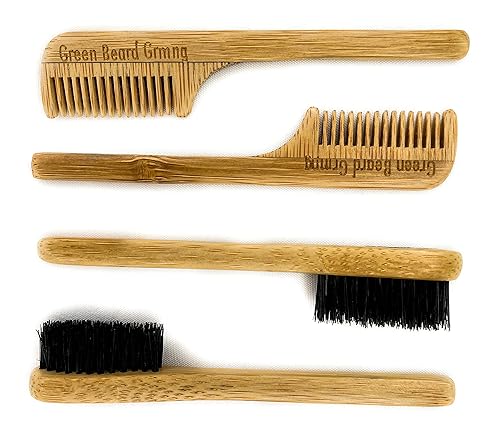 Cepillo y peine para bigote Sapling Grove (2 cepillos y 2 peines) de Green Beard Grmng - Cerdas de jabalí y bambú