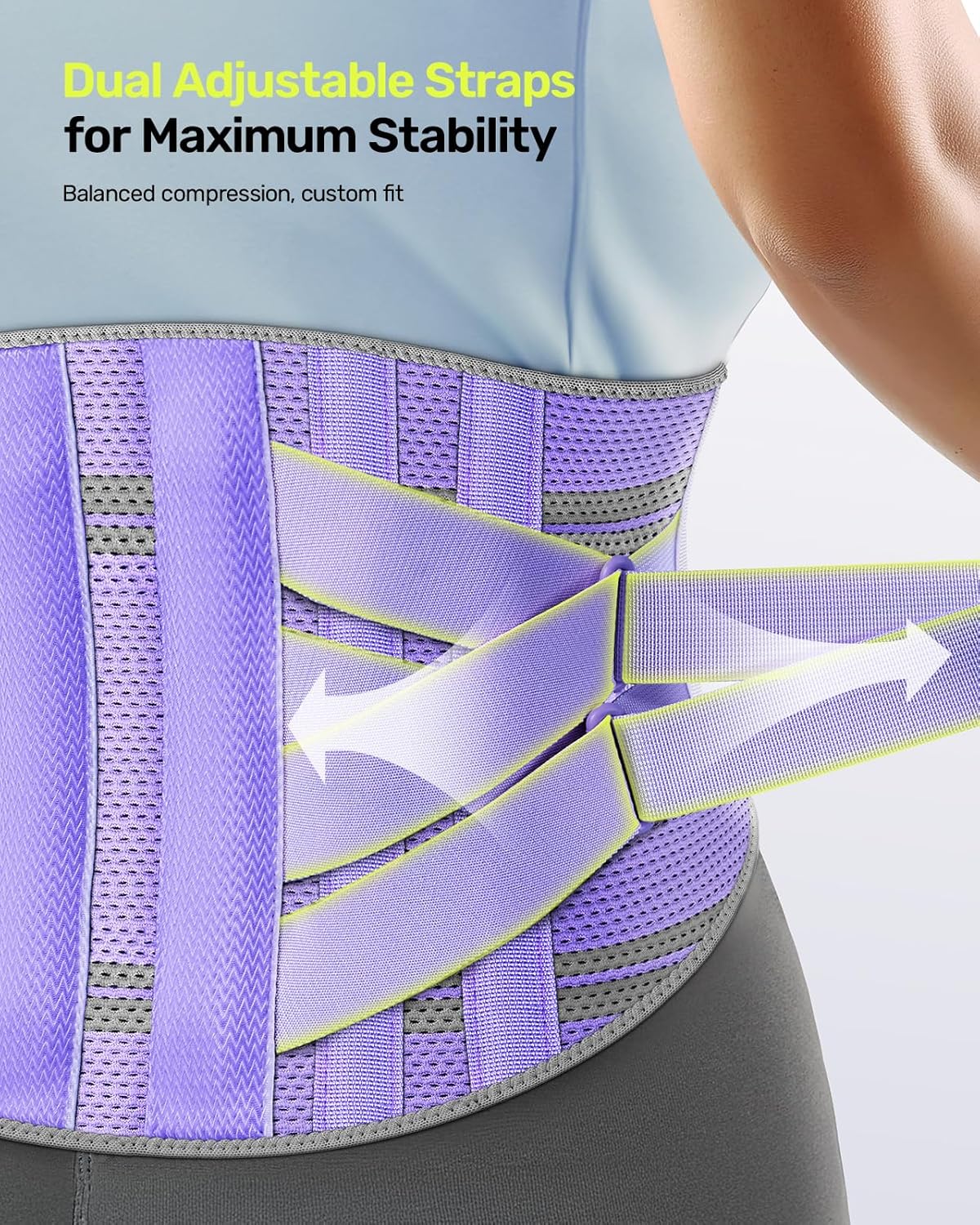 Back Brace for Lower Back Pain Women with 9X Support System, Ergonomic Lumbar Support for Pain Relief, Breathable Mesh Design with 3D Silicone Pad for Sciatica, Purple Size M (Waist: 33.5"-39.4") - Image 7