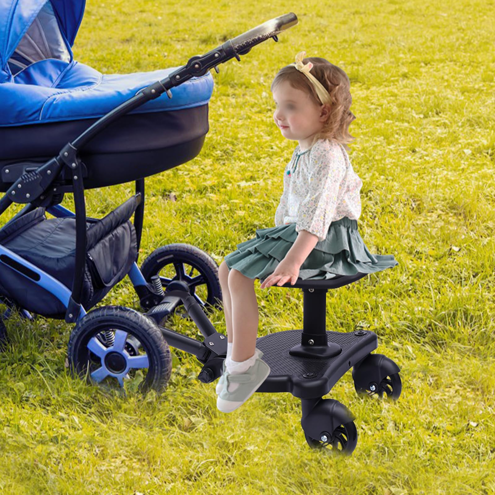 Planche de poussette avec siège, longueur réglable 54-58,5 cm, charge maximale 25 kg, pour enfants de 3 à 7 ans, universelle pour toutes les poussettes avec rembourrage doux, coins arrondis