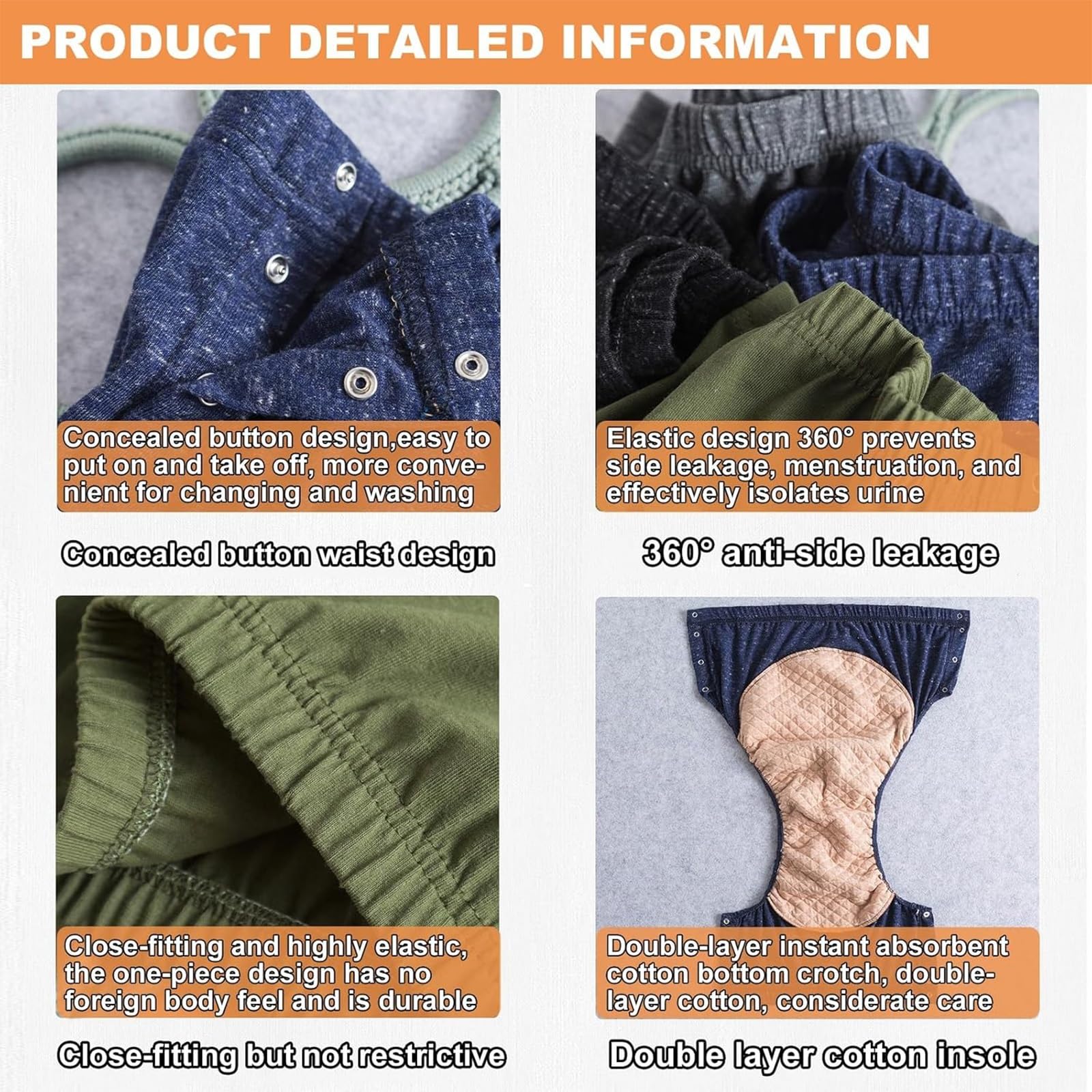 4 Stück Inkontinenz Pants Stoffwindeln für Erwachsene Atmungsaktive Auslaufsichere Unterwäsche für Männer und Damen Waschbarer Wiederverwendbar Windel(XX-Large)