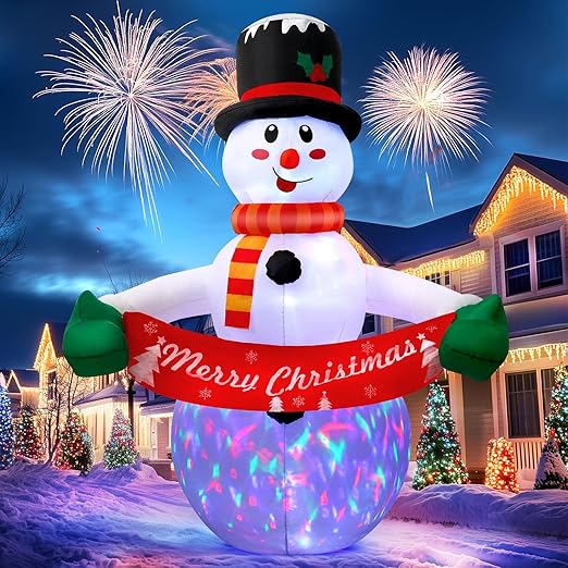 7FT Christmas Inflatable Snowman Outdoor Decorations with LED Lights, Lighted Blow Up Lawn Yard Clearance for Indoor Xmas Holiday Party Decor