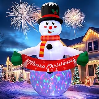 Alupssuc 7FT Snowman Christmas Inflatable Decoration with Built-in LED Lights for Christmas Party Decorations, Christmas Inflatable Outdoor Party Decorations for Lawns, Open Air Gardens