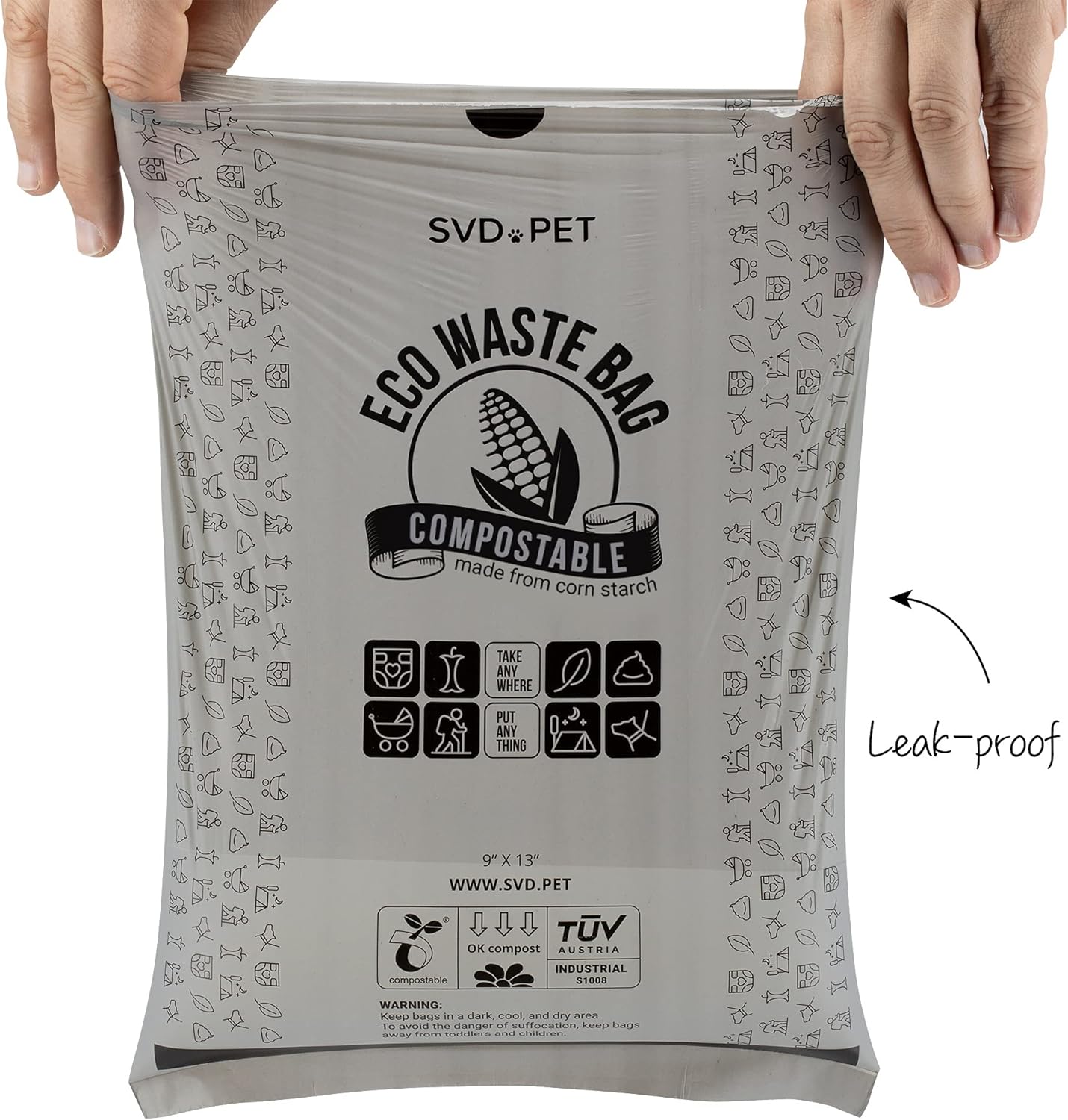 SVD.PET Certified Compostable ECO Waste Bags with Handles - Value Pack Plant-Based Poop Bags for Dogs | 180 Unscented Doggie Poo Bags - Vegetable-Based, 100% Leak-Proof Guarantee : Pet Supplies